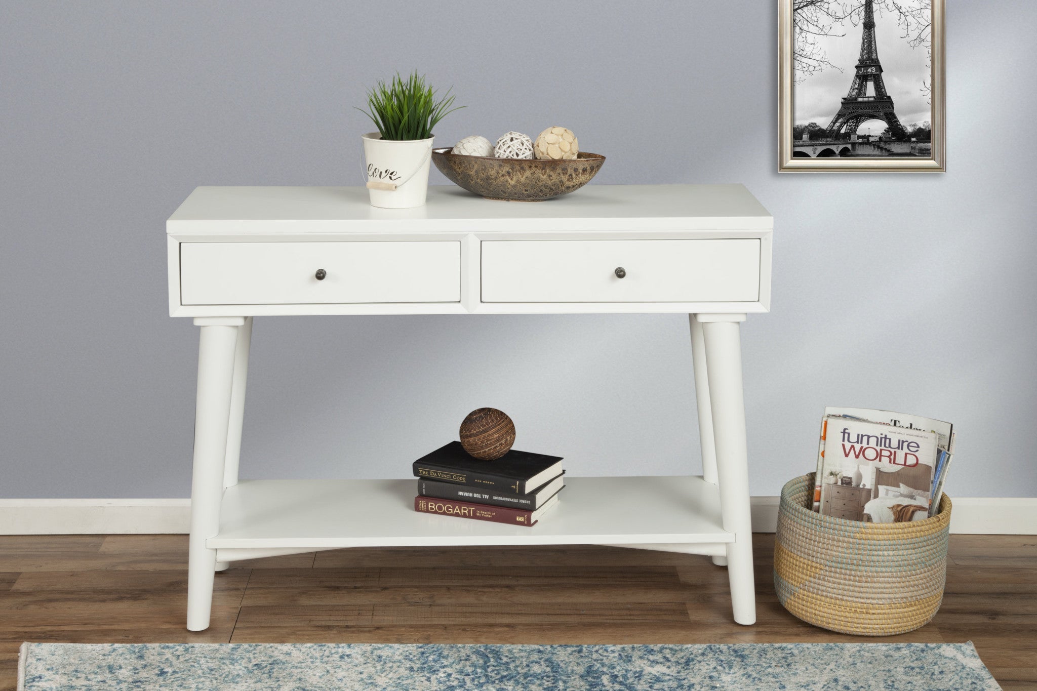 42" White Solid Wood Console Table With Shelves And Drawers - GreatEagleInc