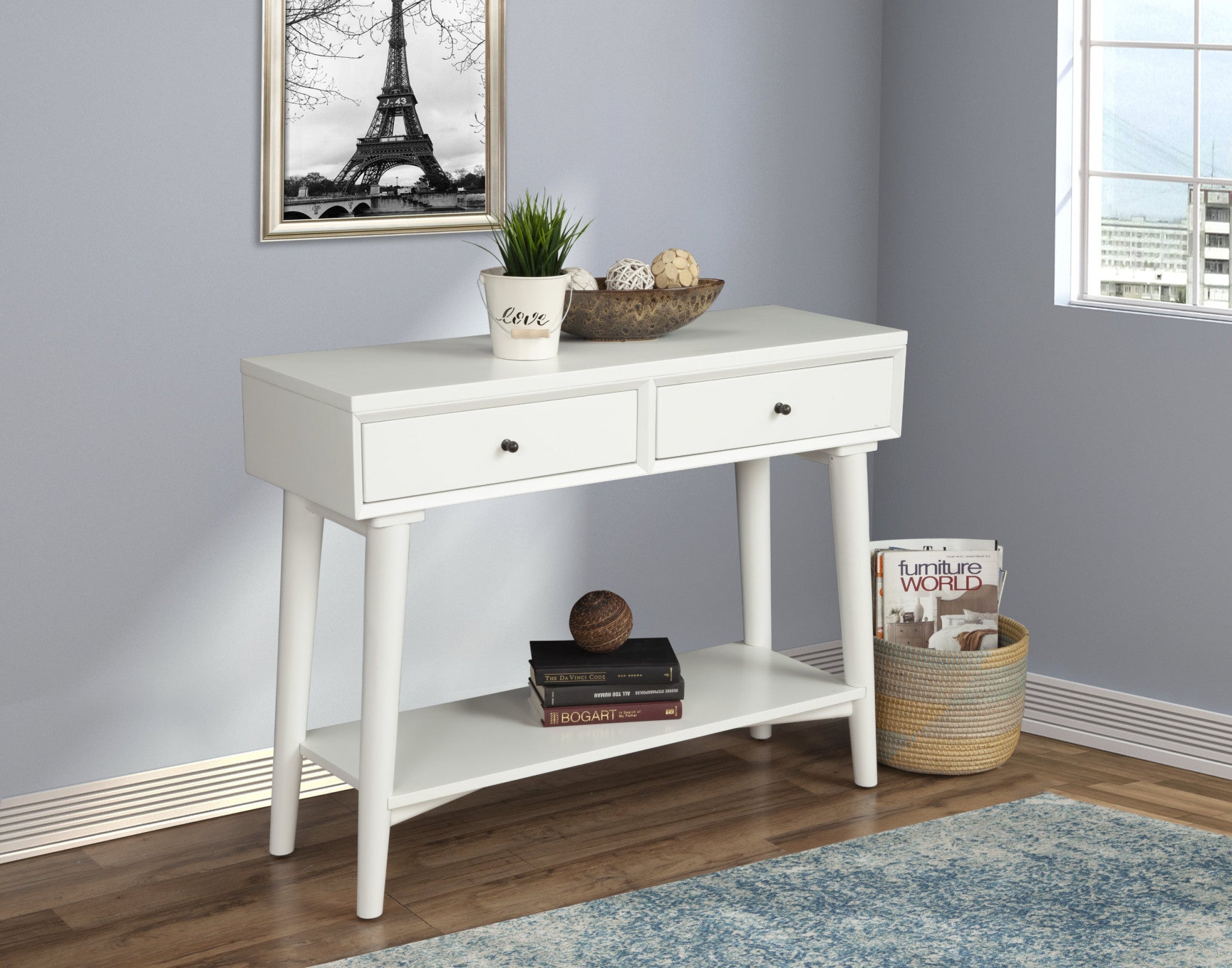 42" White Solid Wood Console Table With Shelves And Drawers - GreatEagleInc