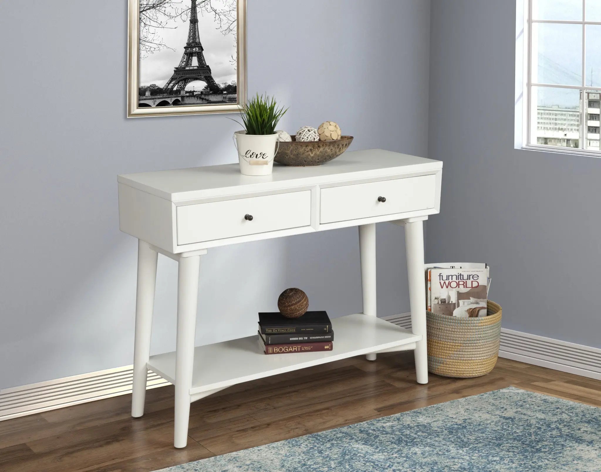 42" White Solid Wood Console Table With Shelves And Drawers - GreatEagleInc
