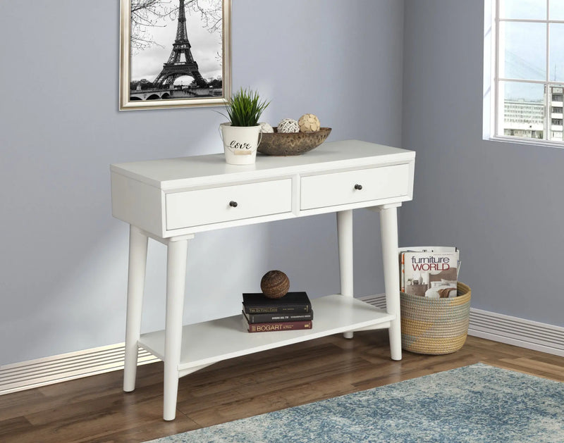 42" White Solid Wood Console Table With Shelves And Drawers - GreatEagleInc