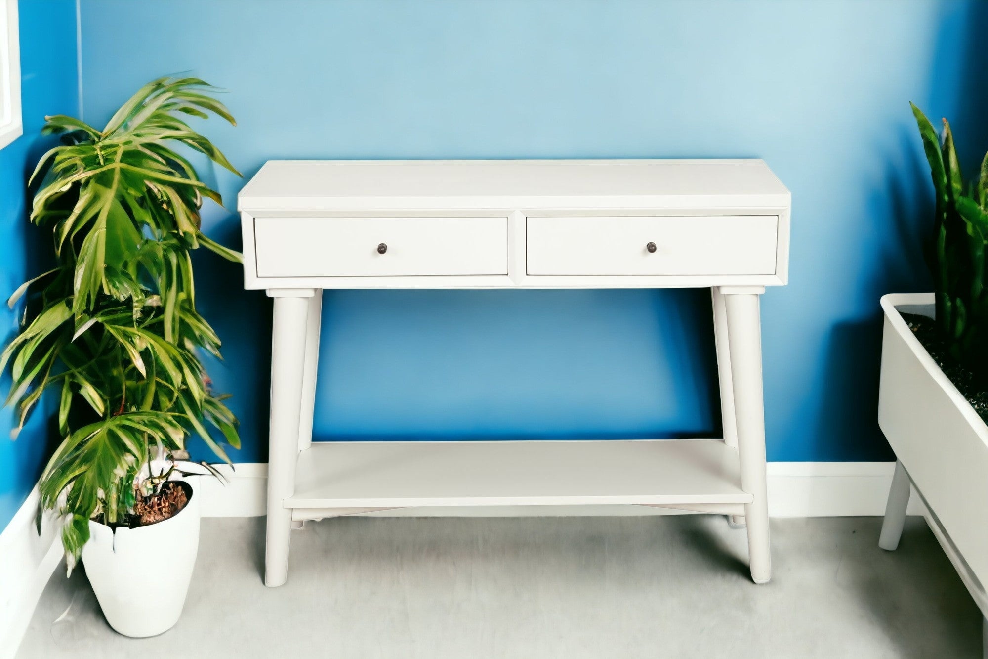 42" White Solid Wood Console Table With Shelves And Drawers - GreatEagleInc
