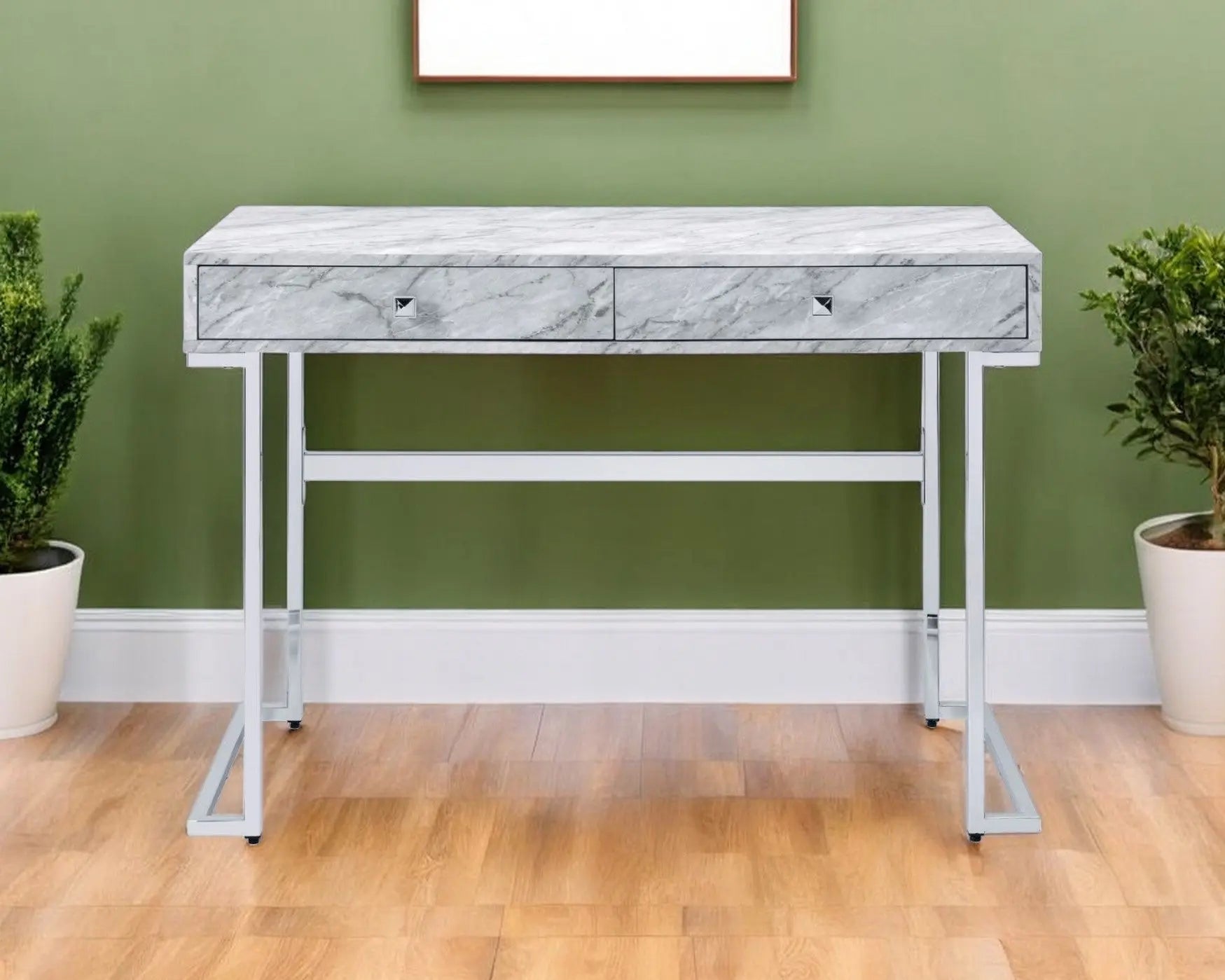 42" White Writing Desk With Two Drawers Homeroots Office