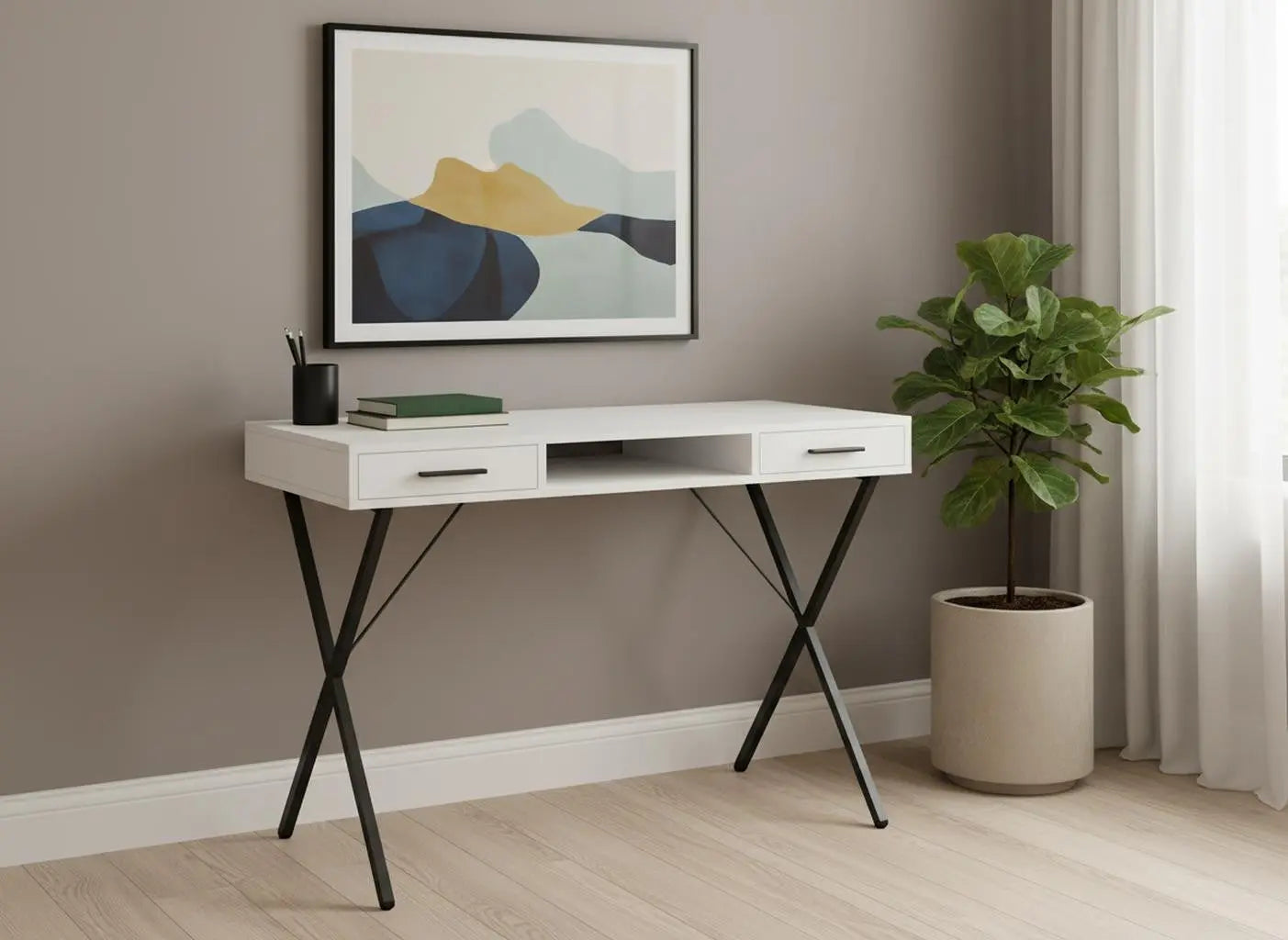 42" White and Black Computer Desk With Two Drawers Homeroots Office