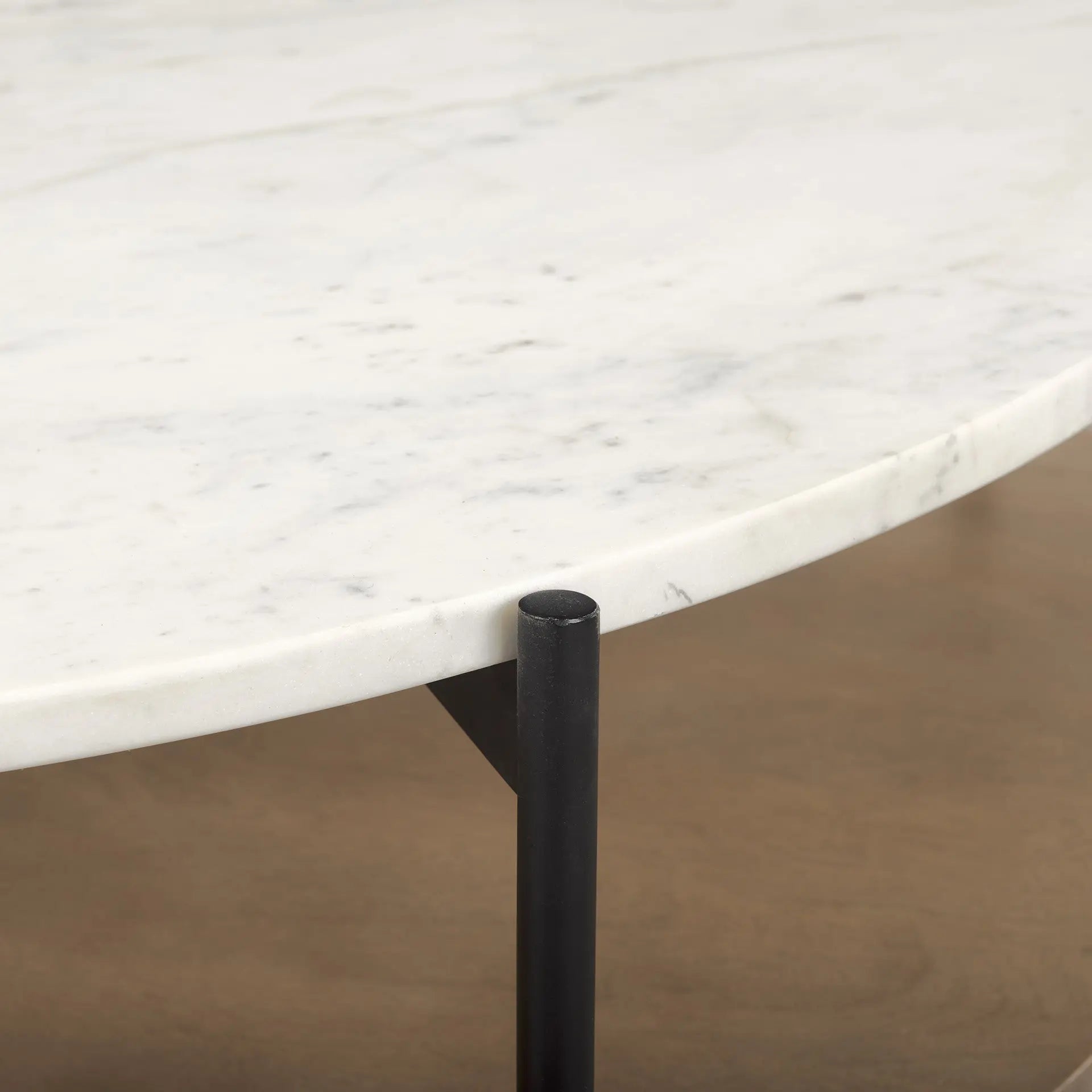 42" White and Brown Stone and Solid Wood Round Coffee Table Homeroots Living Room