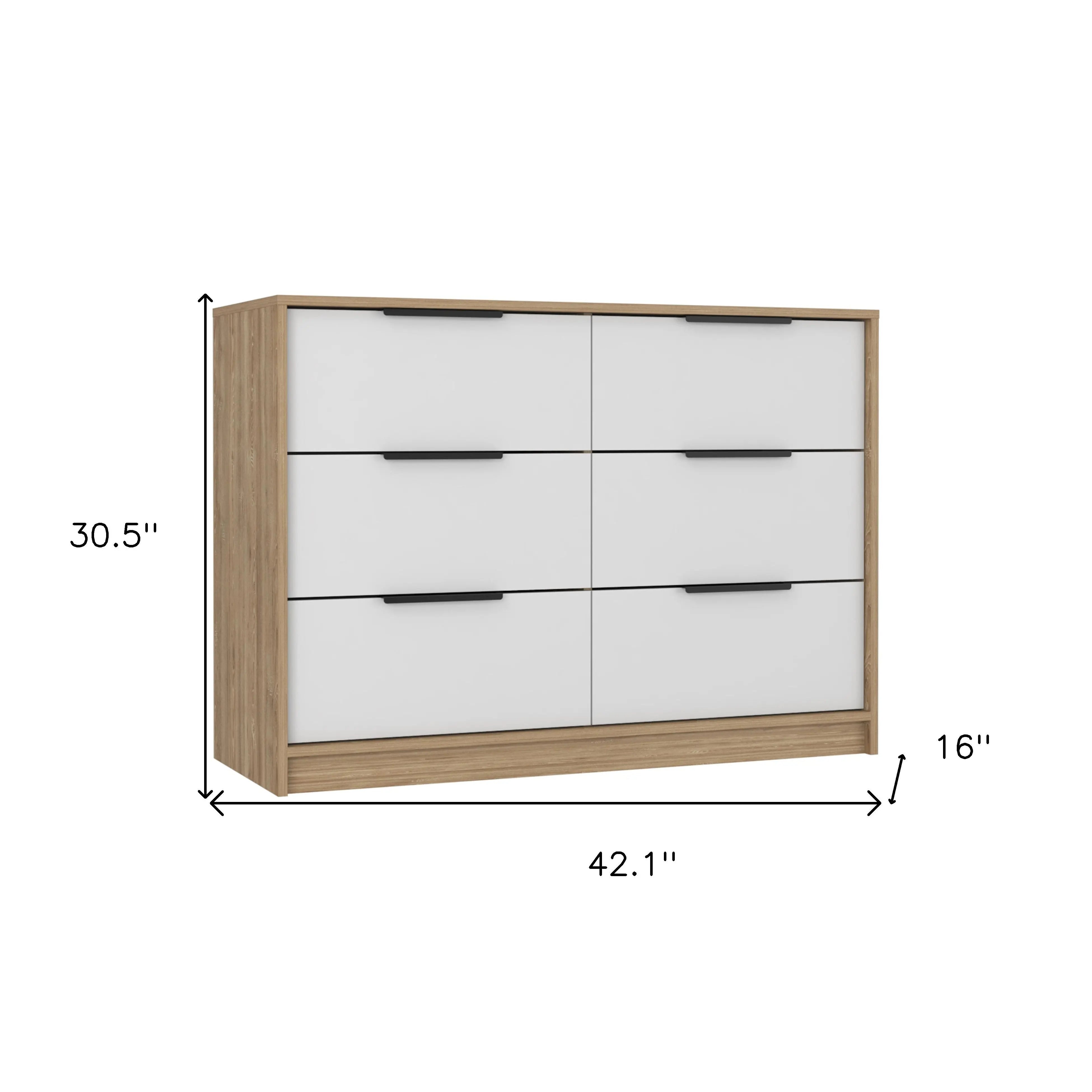 42" White and Natural Six Drawer Double Dresser Homeroots Bed & Bath