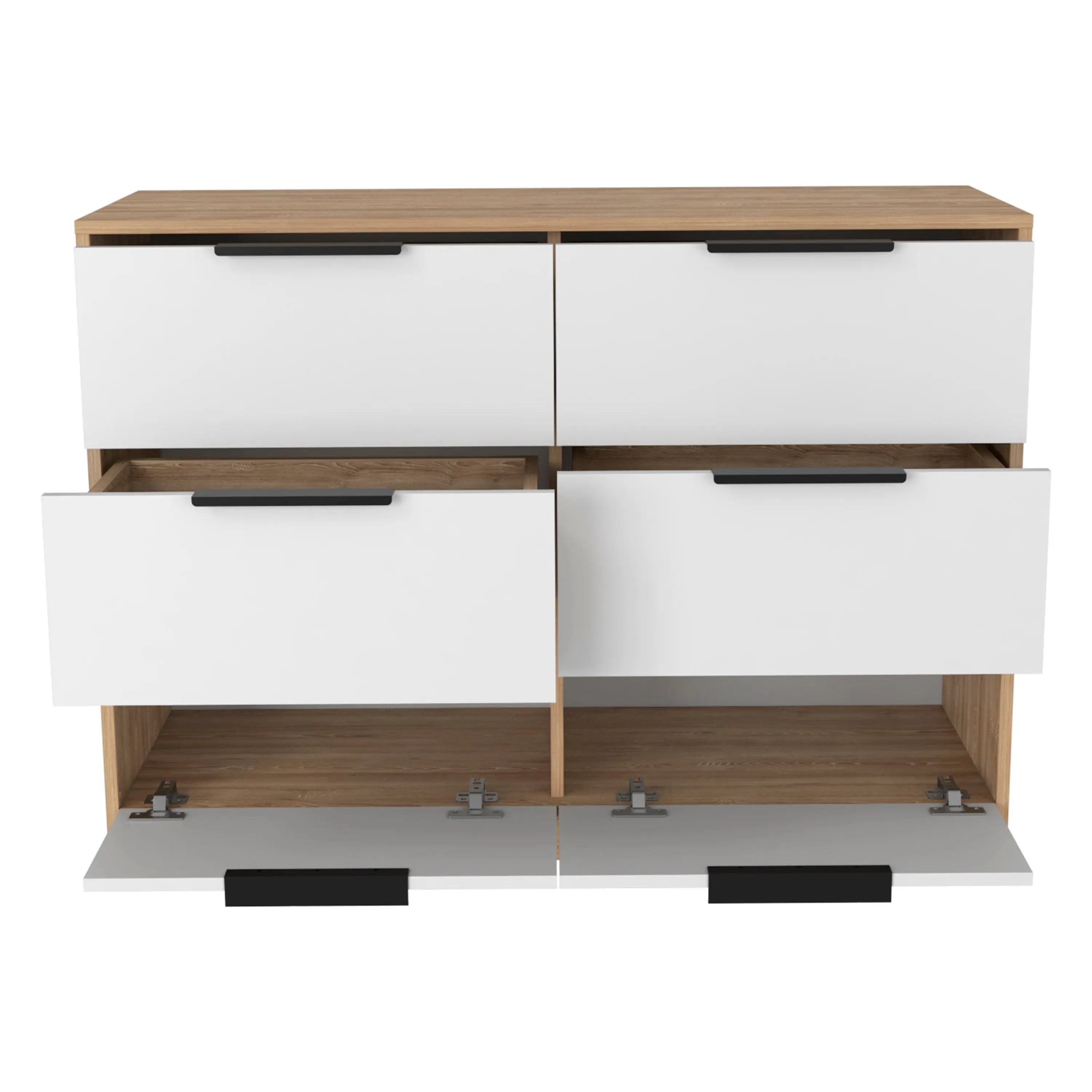 42" White and Natural Six Drawer Double Dresser Homeroots Bed & Bath