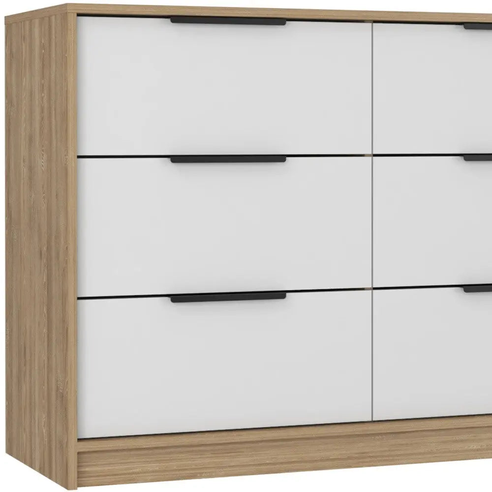 42" White and Natural Six Drawer Double Dresser Homeroots Bed & Bath