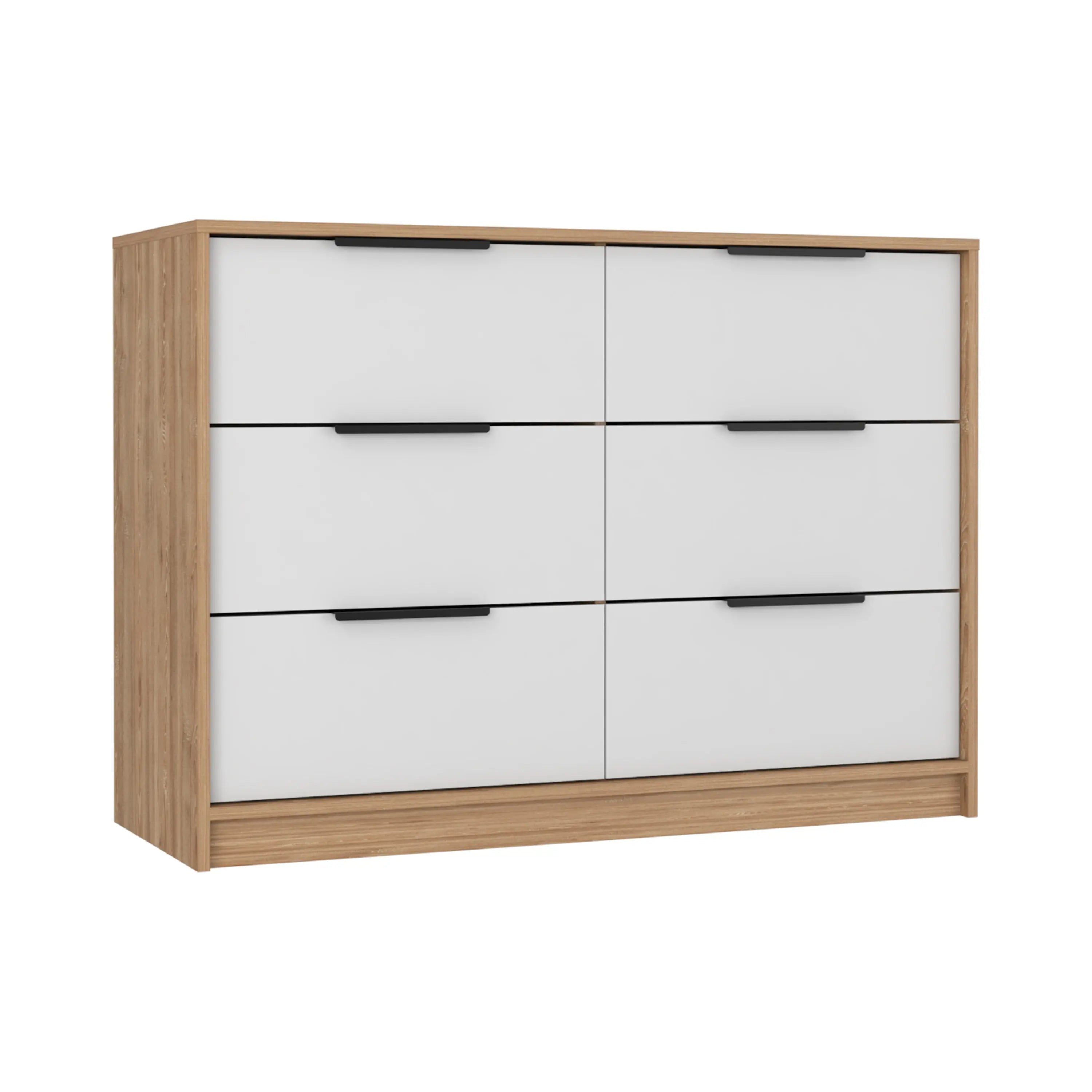 42" White and Natural Six Drawer Double Dresser Homeroots Bed & Bath