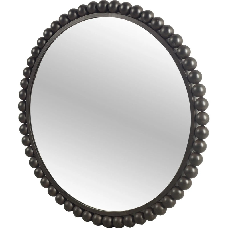 43" Black Metal Round Beaded Framed Accent Mirror Homeroots Bed & Bath