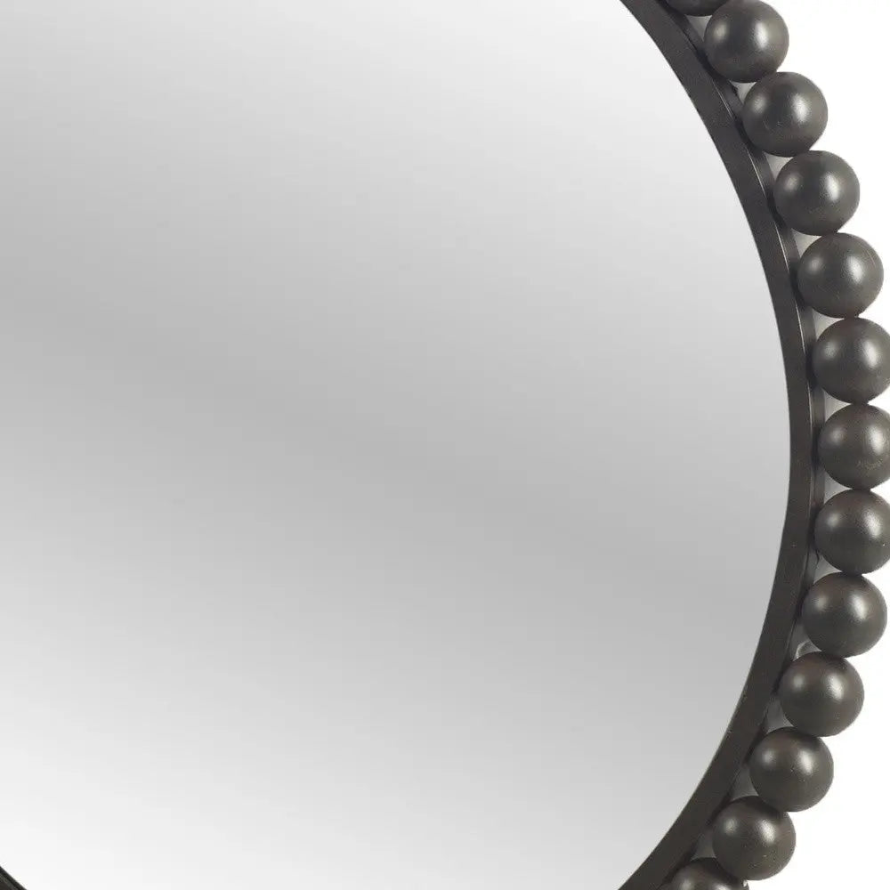 43" Black Metal Round Beaded Framed Accent Mirror Homeroots Bed & Bath