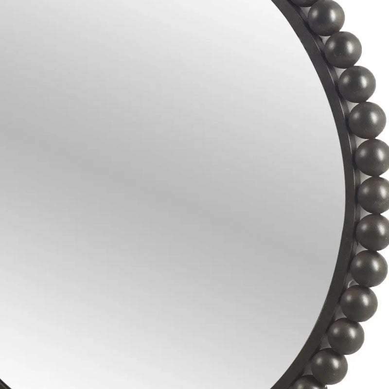 43" Black Metal Round Beaded Framed Accent Mirror Homeroots Bed & Bath