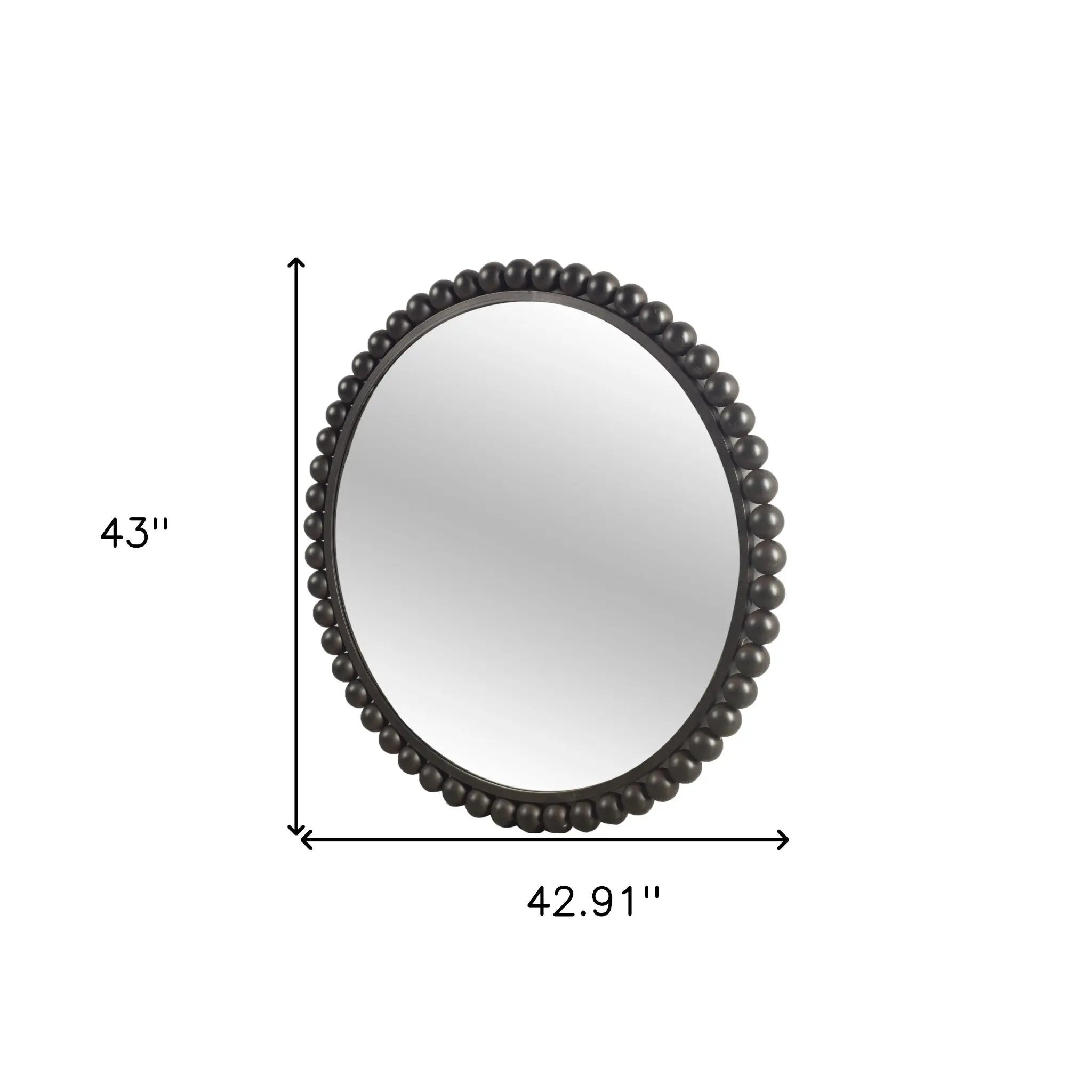 43" Black Metal Round Beaded Framed Accent Mirror Homeroots Bed & Bath