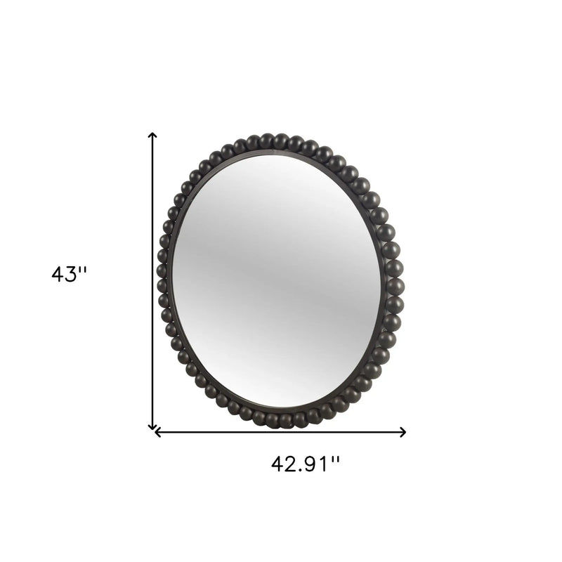 43" Black Metal Round Beaded Framed Accent Mirror Homeroots Bed & Bath