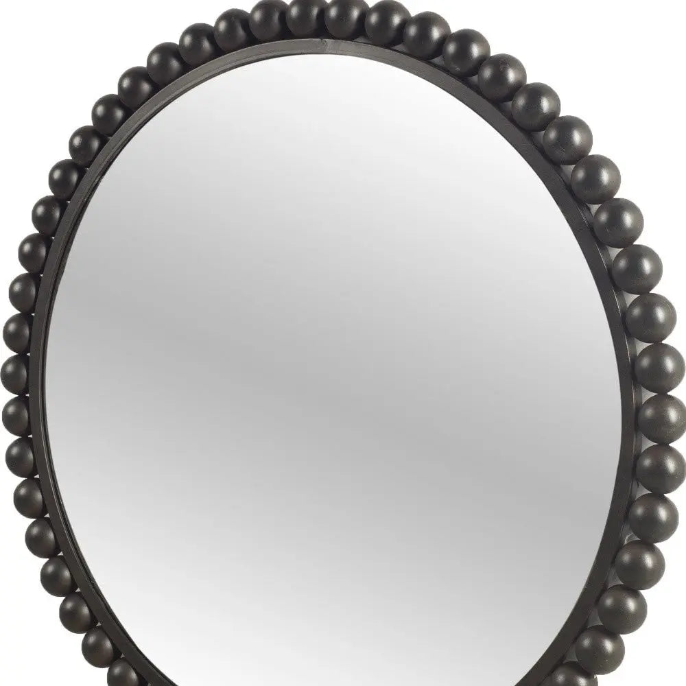 43" Black Metal Round Beaded Framed Accent Mirror Homeroots Bed & Bath