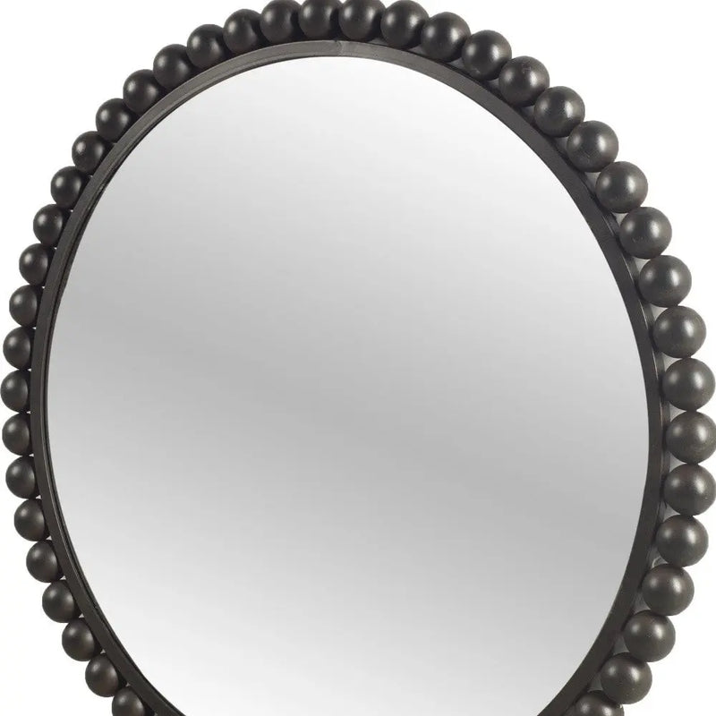 43" Black Metal Round Beaded Framed Accent Mirror Homeroots Bed & Bath