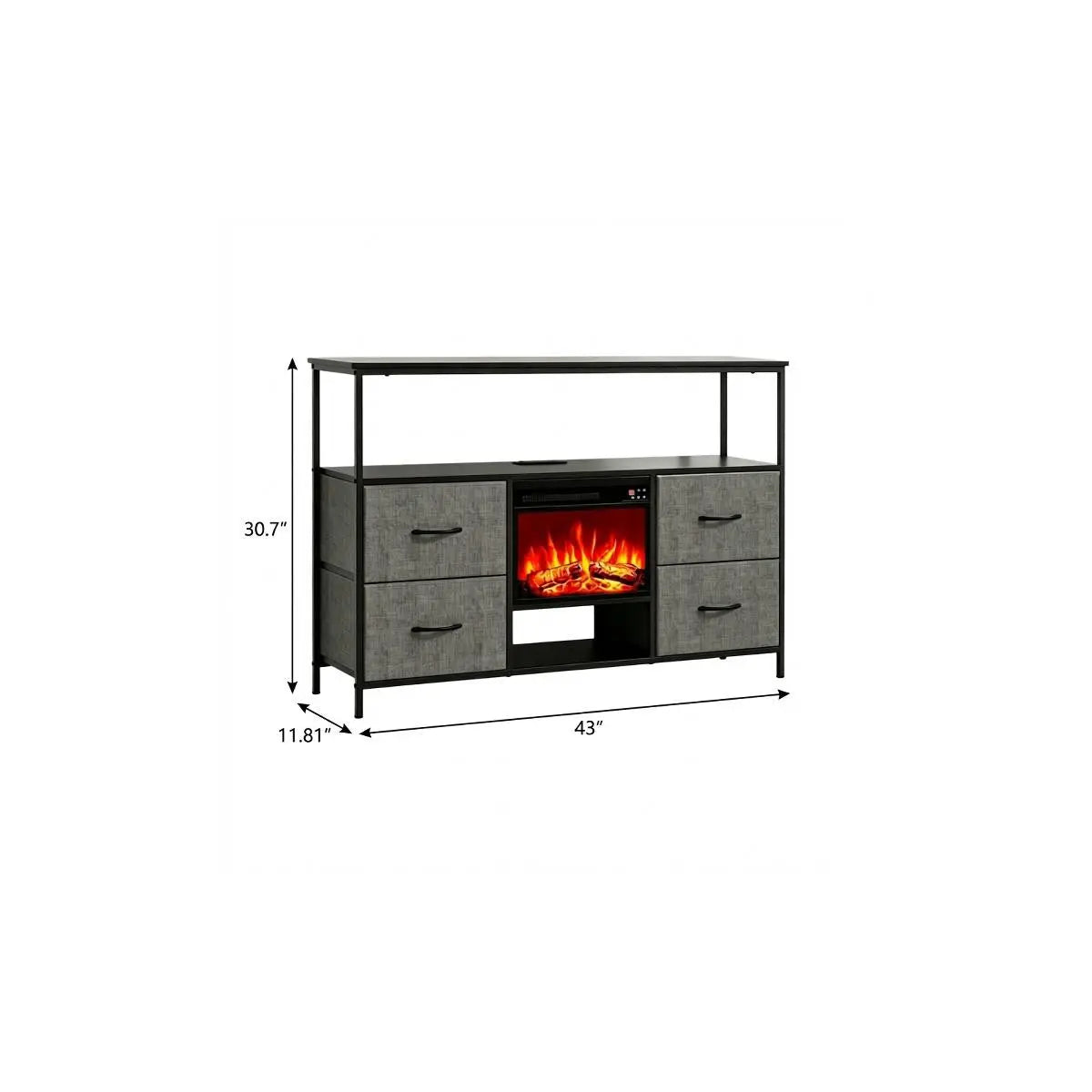 43" Black Wood Fireplace TV Stand With Fireplace Homeroots Living Room