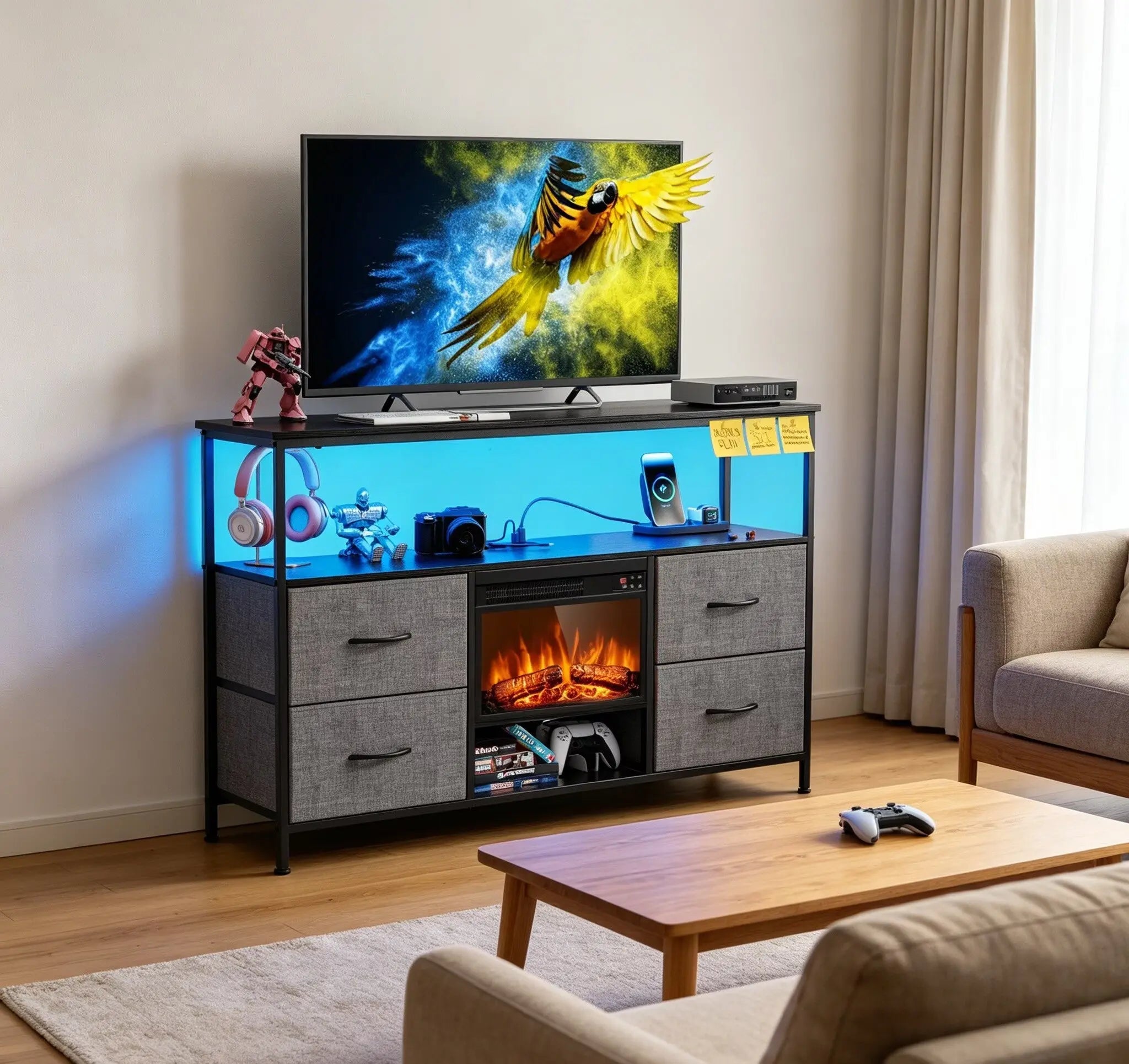 43" Black Wood Fireplace TV Stand With Fireplace Homeroots Living Room