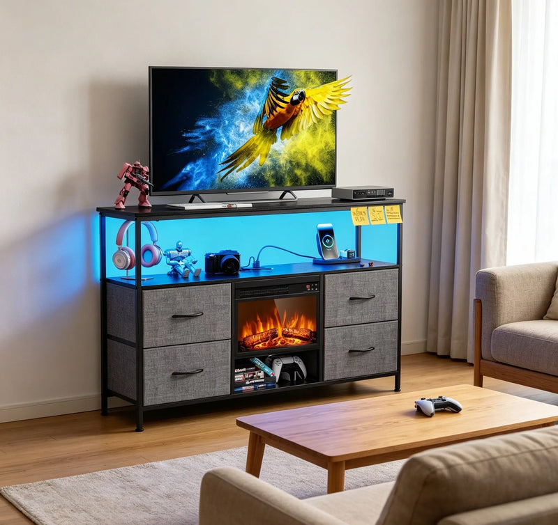 43" Black Wood Fireplace TV Stand With Fireplace Homeroots Living Room