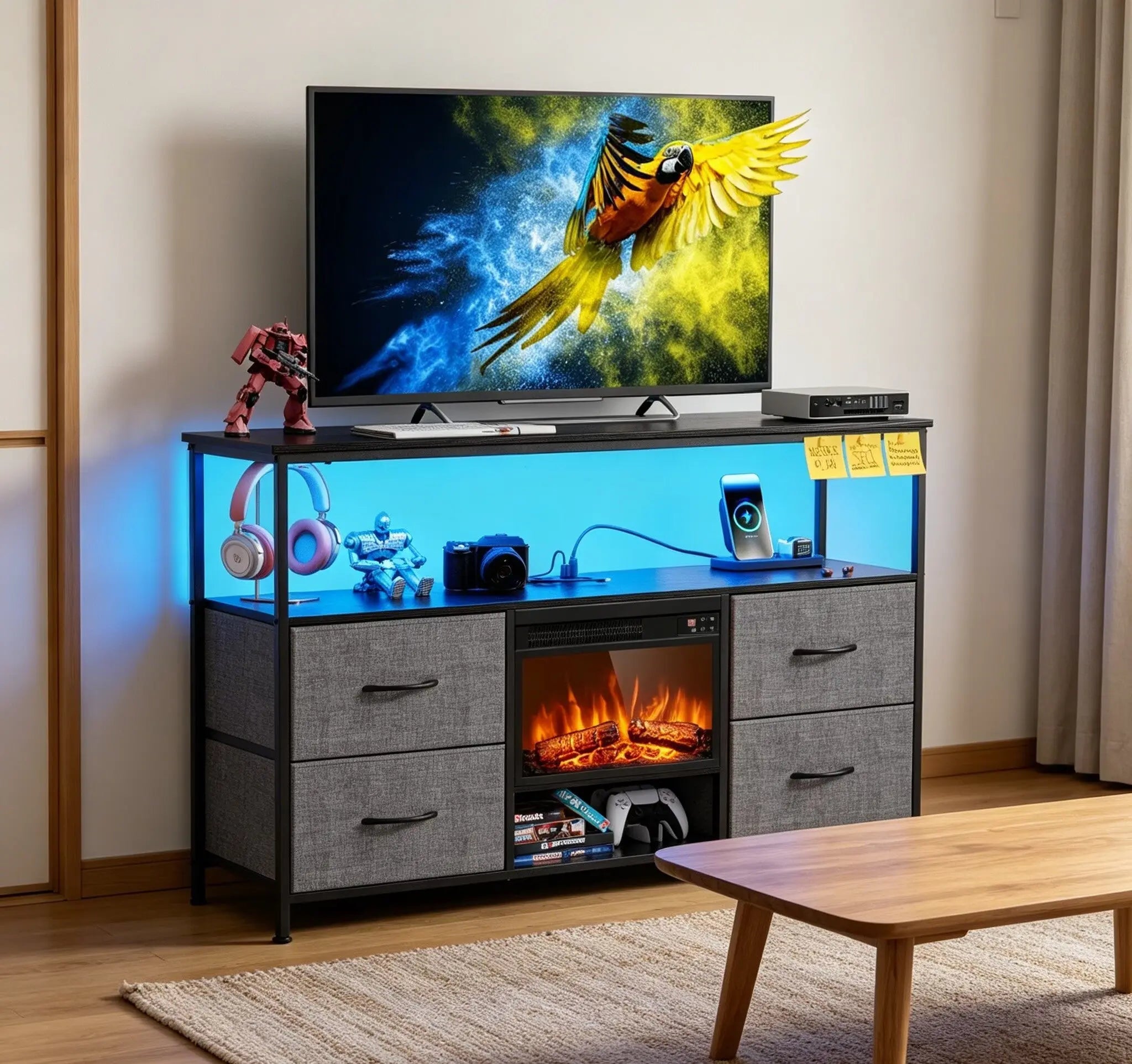 43" Black Wood Fireplace TV Stand With Fireplace Homeroots Living Room