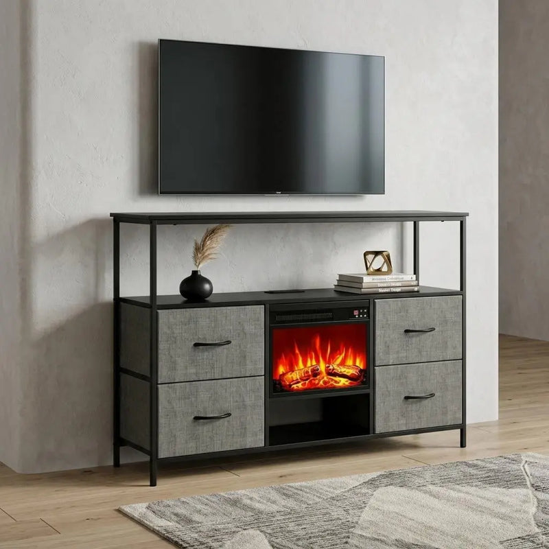 43" Black Wood Fireplace TV Stand With Fireplace Homeroots Living Room