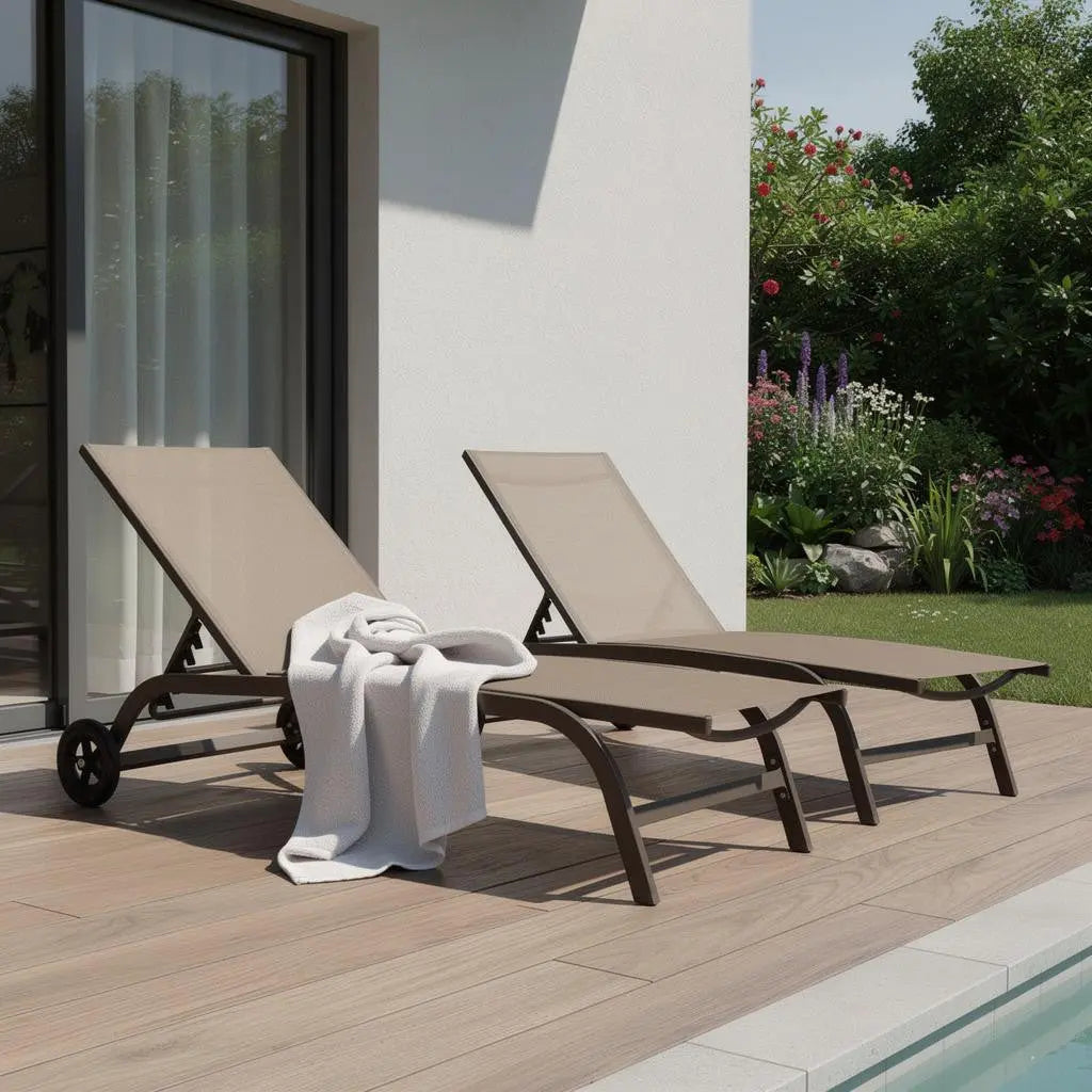 43" Brown Aluminum Six Position Adjustable Outdoor Chaise Lounge Homeroots Outdoor