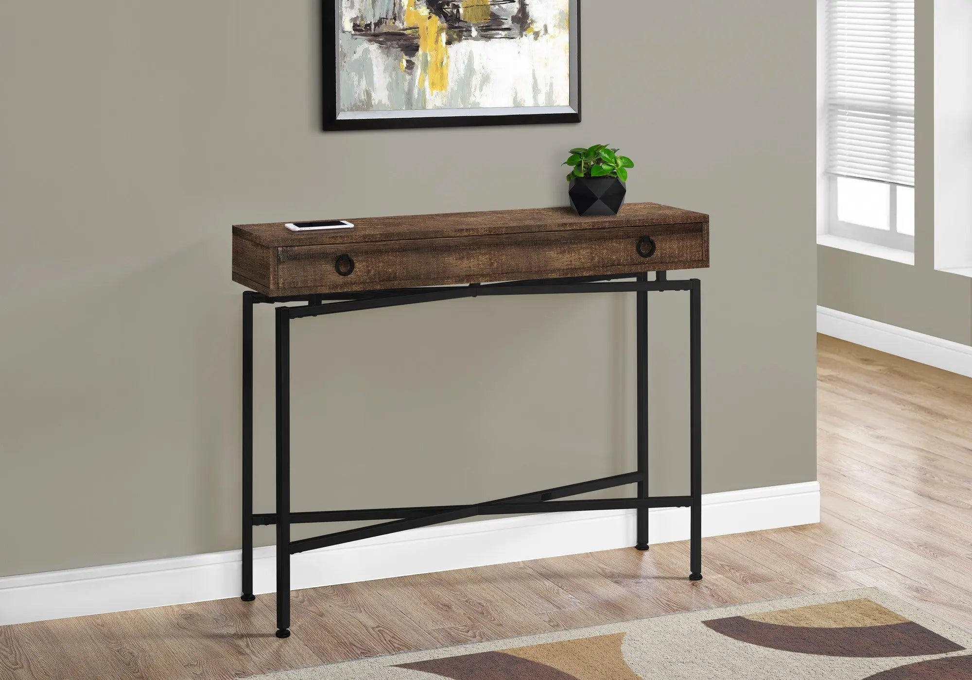 43" Brown And Black Cross Leg Console Table - GreatEagleInc