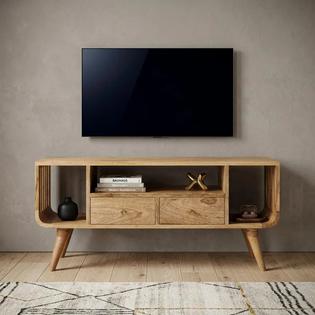 43" Brown Solid Wood Enclosed and Open Storage TV Stand Homeroots Living Room