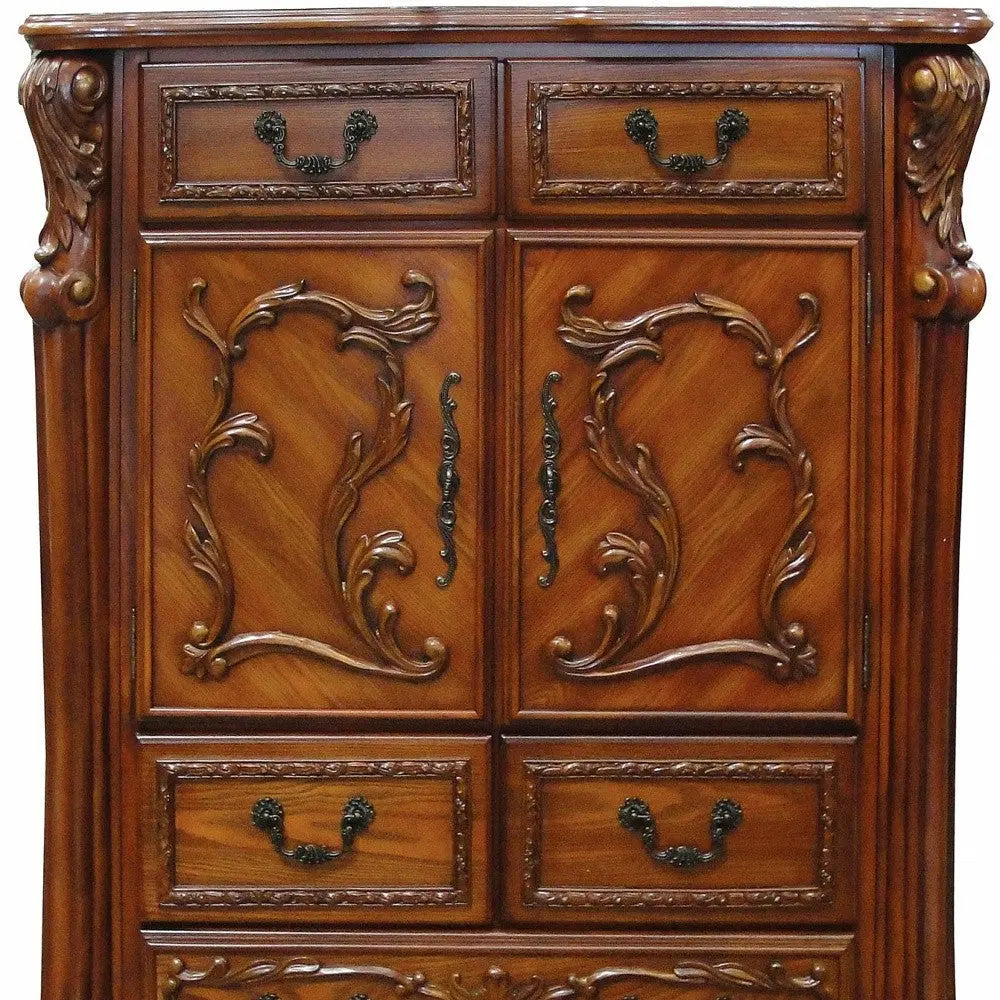 43" Brown Solid Wood Five Drawer Standard Chest - GreatEagleInc