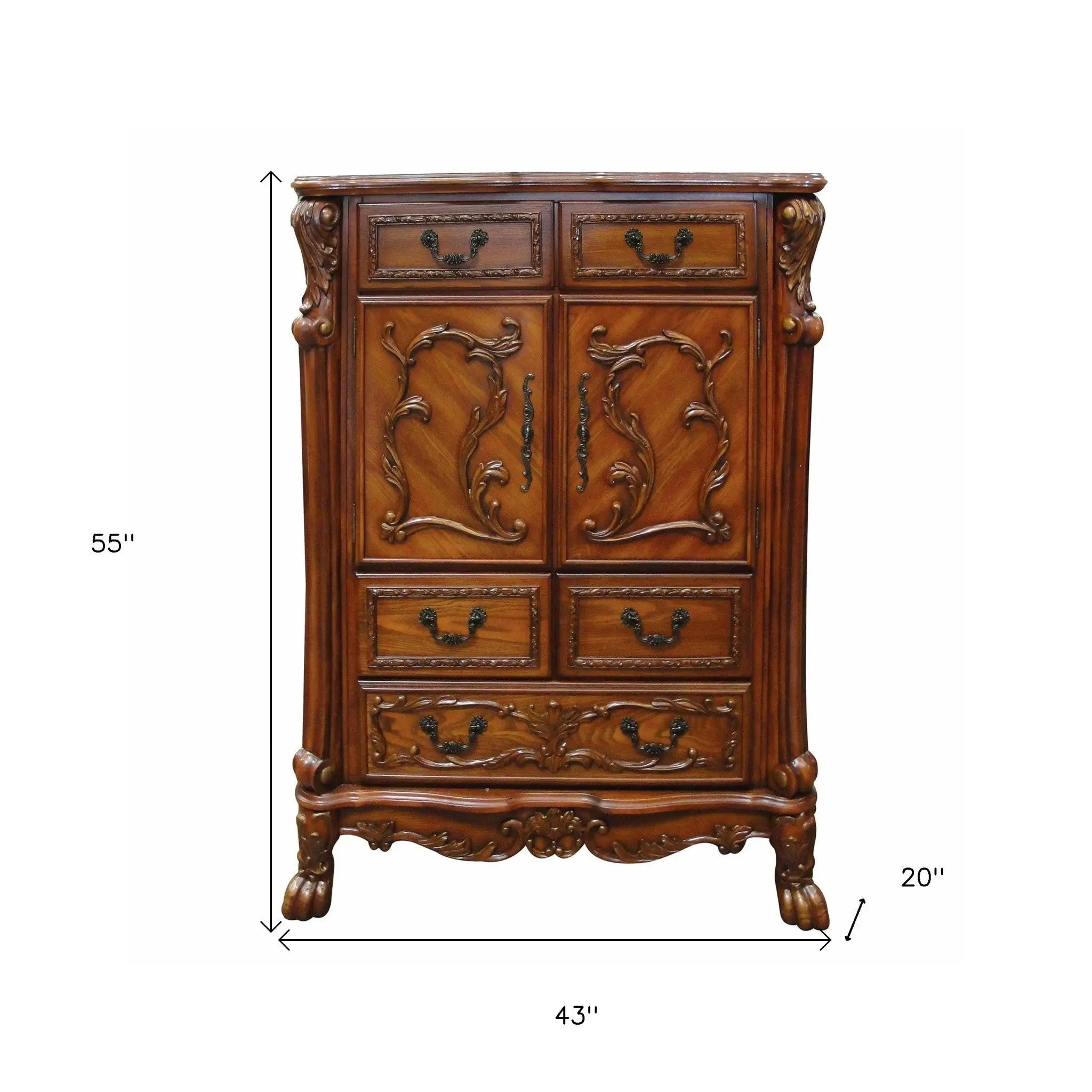 43" Brown Solid Wood Five Drawer Standard Chest - GreatEagleInc