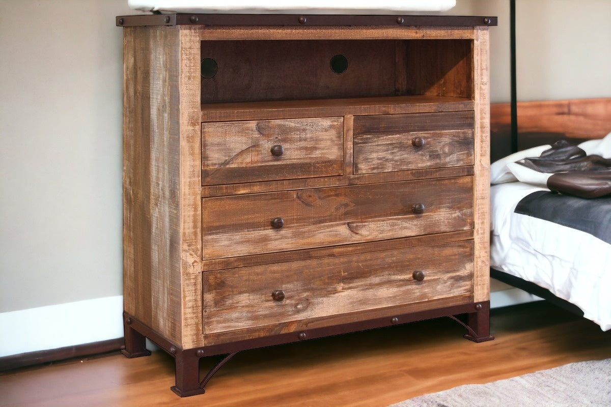 43" Brown Solid Wood Four Drawer Chest - GreatEagleInc
