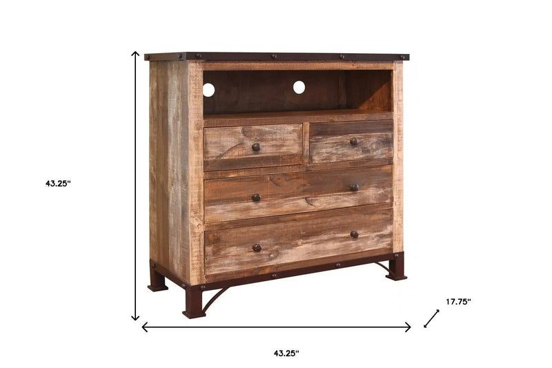 43" Brown Solid Wood Four Drawer Chest - GreatEagleInc
