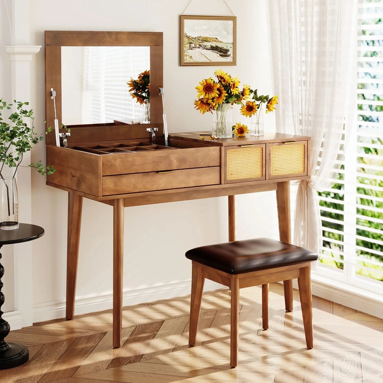 43" Brown Wood Mirrored Vanity Table Homeroots Living Room