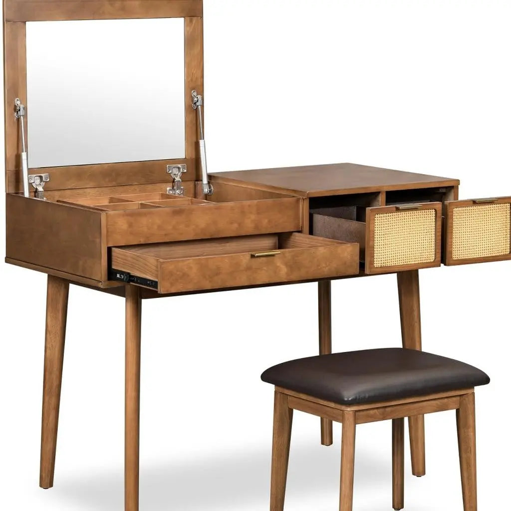 43" Brown Wood Mirrored Vanity Table Homeroots Living Room