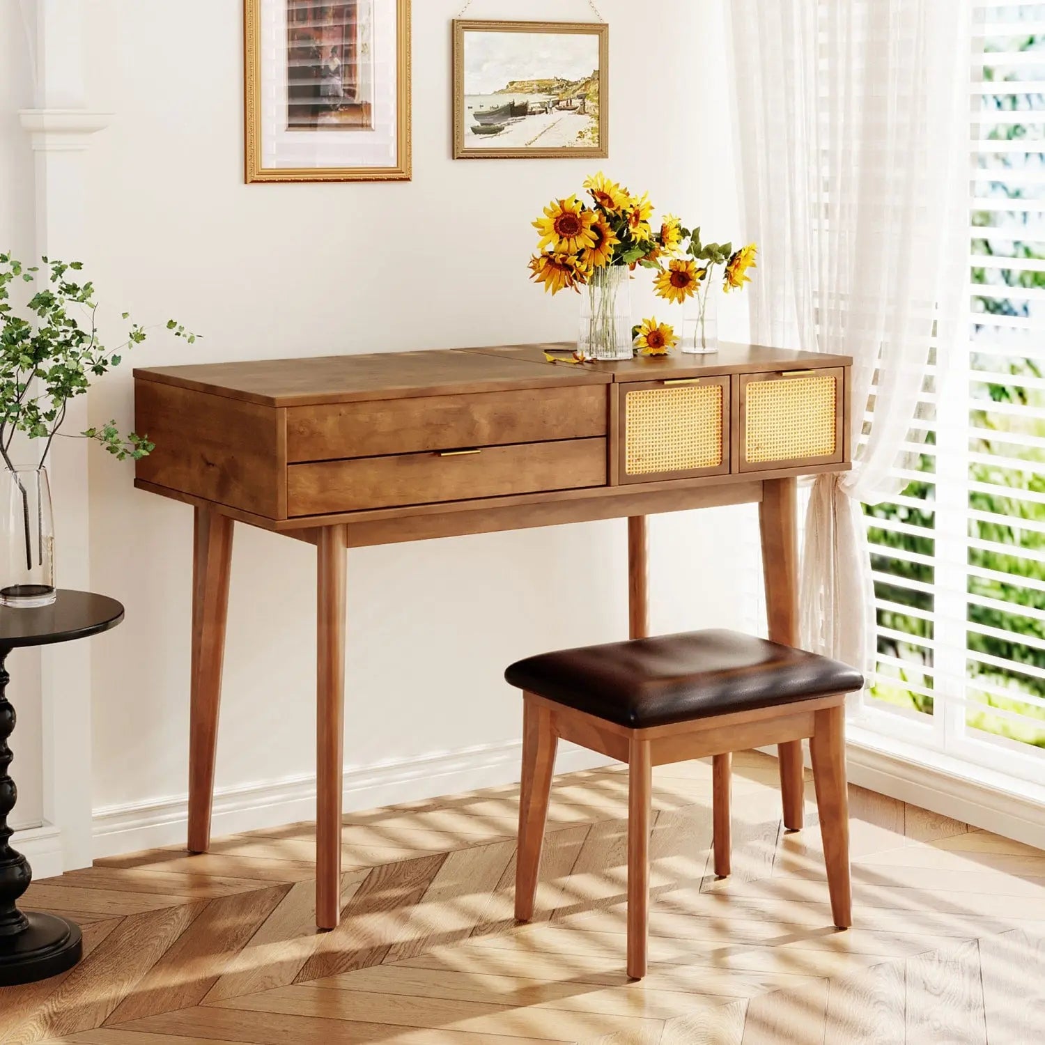 43" Brown Wood Mirrored Vanity Table Homeroots Living Room
