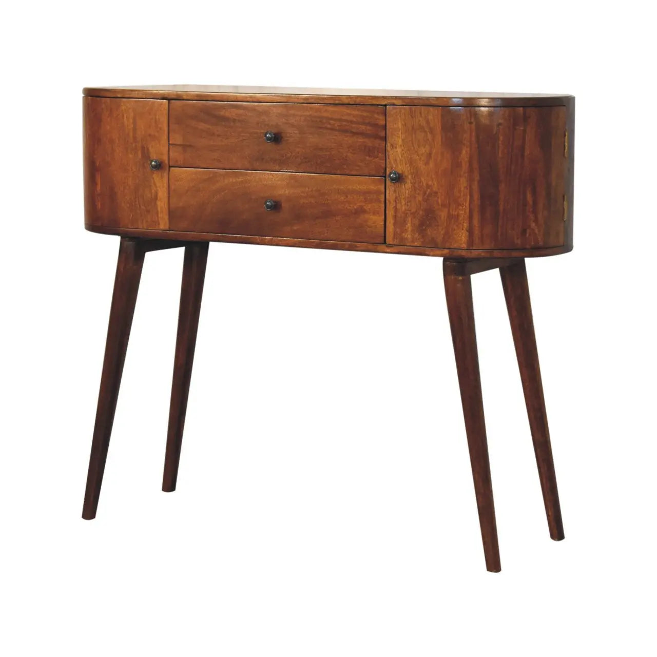 43" Chestnut Solid Wood Oval Console Table With Two Drawers Homeroots Living Room