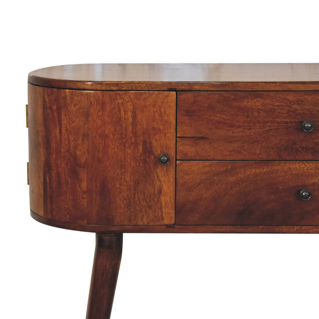43" Chestnut Solid Wood Oval Console Table With Two Drawers Homeroots Living Room