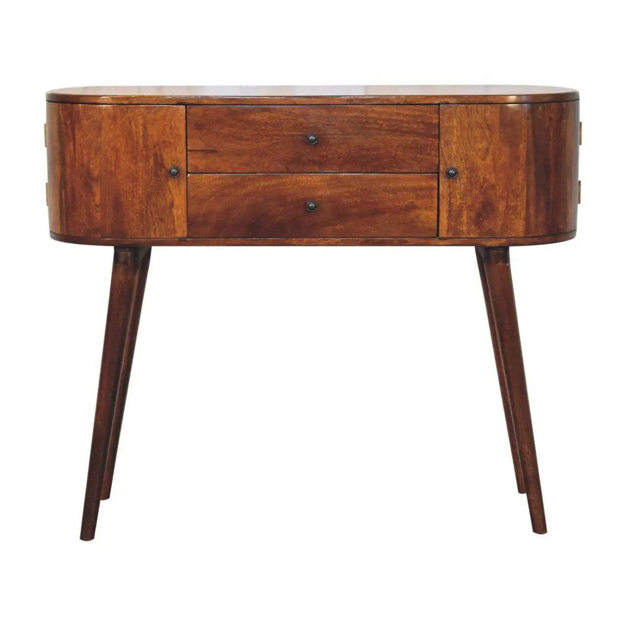 43" Chestnut Solid Wood Oval Console Table With Two Drawers Homeroots Living Room