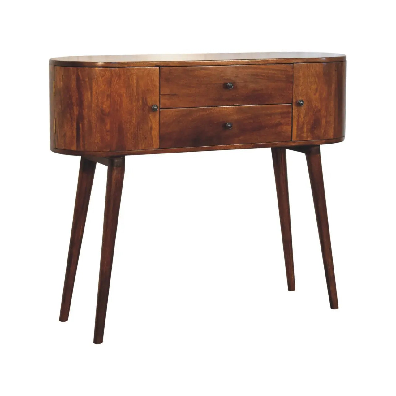 43" Chestnut Solid Wood Oval Console Table With Two Drawers Homeroots Living Room