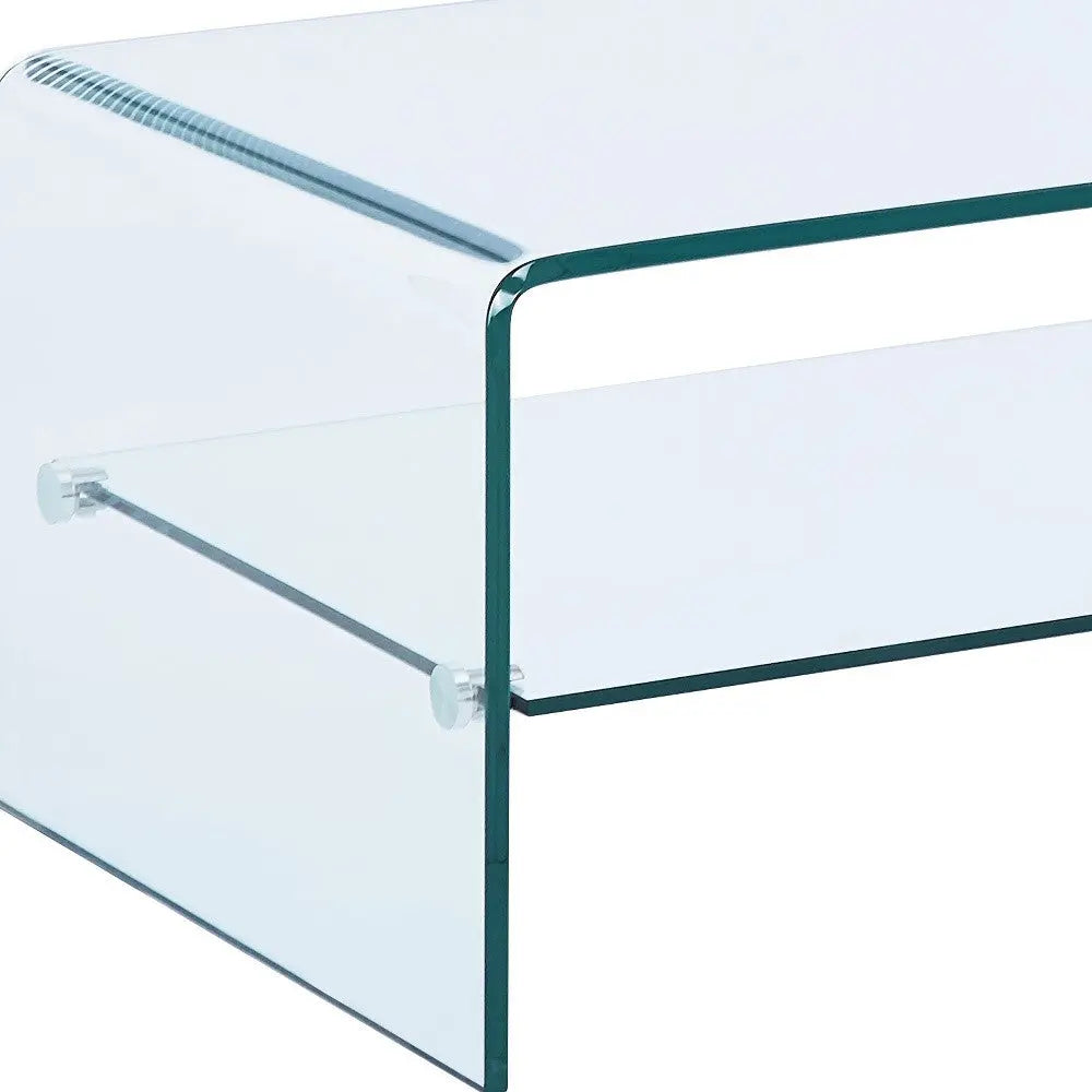 43" Clear Glass Sled Coffee Table With Shelf Homeroots Living Room
