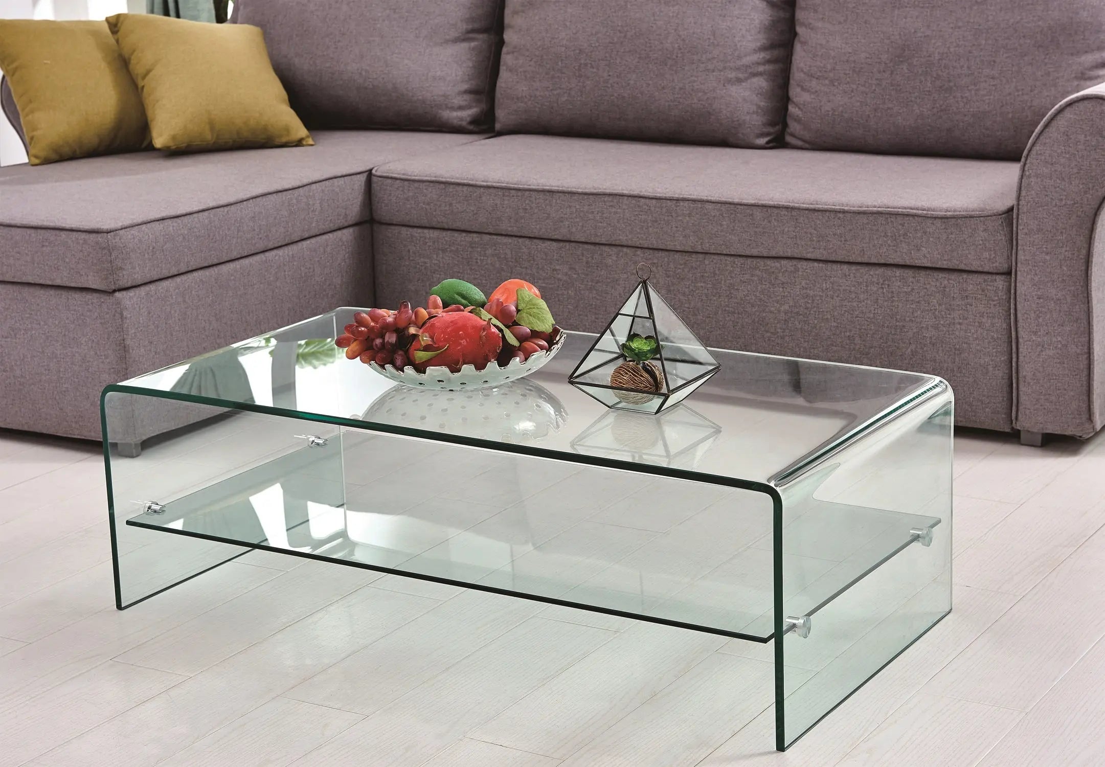 43" Clear Glass Sled Coffee Table With Shelf Homeroots Living Room