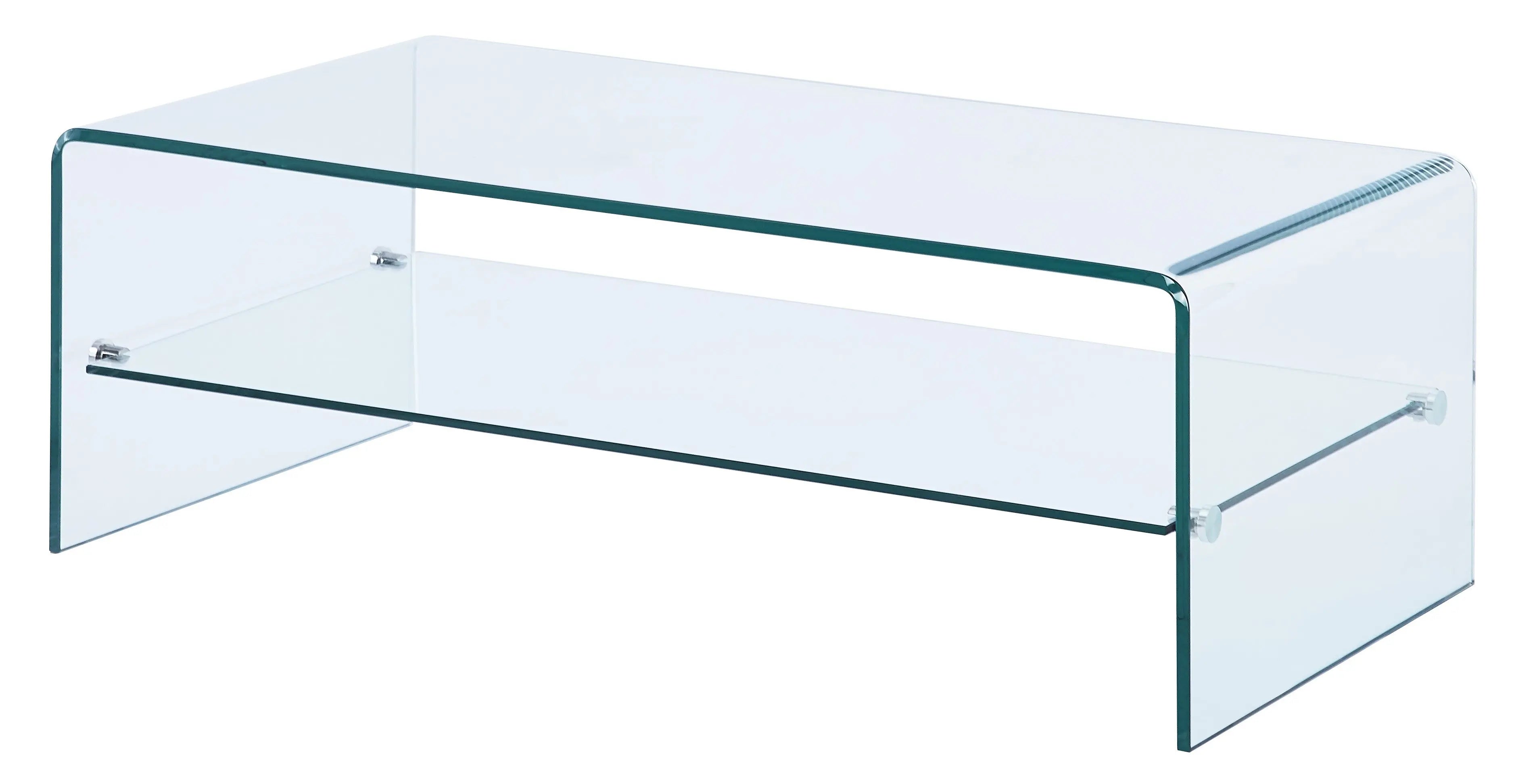 43" Clear Glass Sled Coffee Table With Shelf Homeroots Living Room