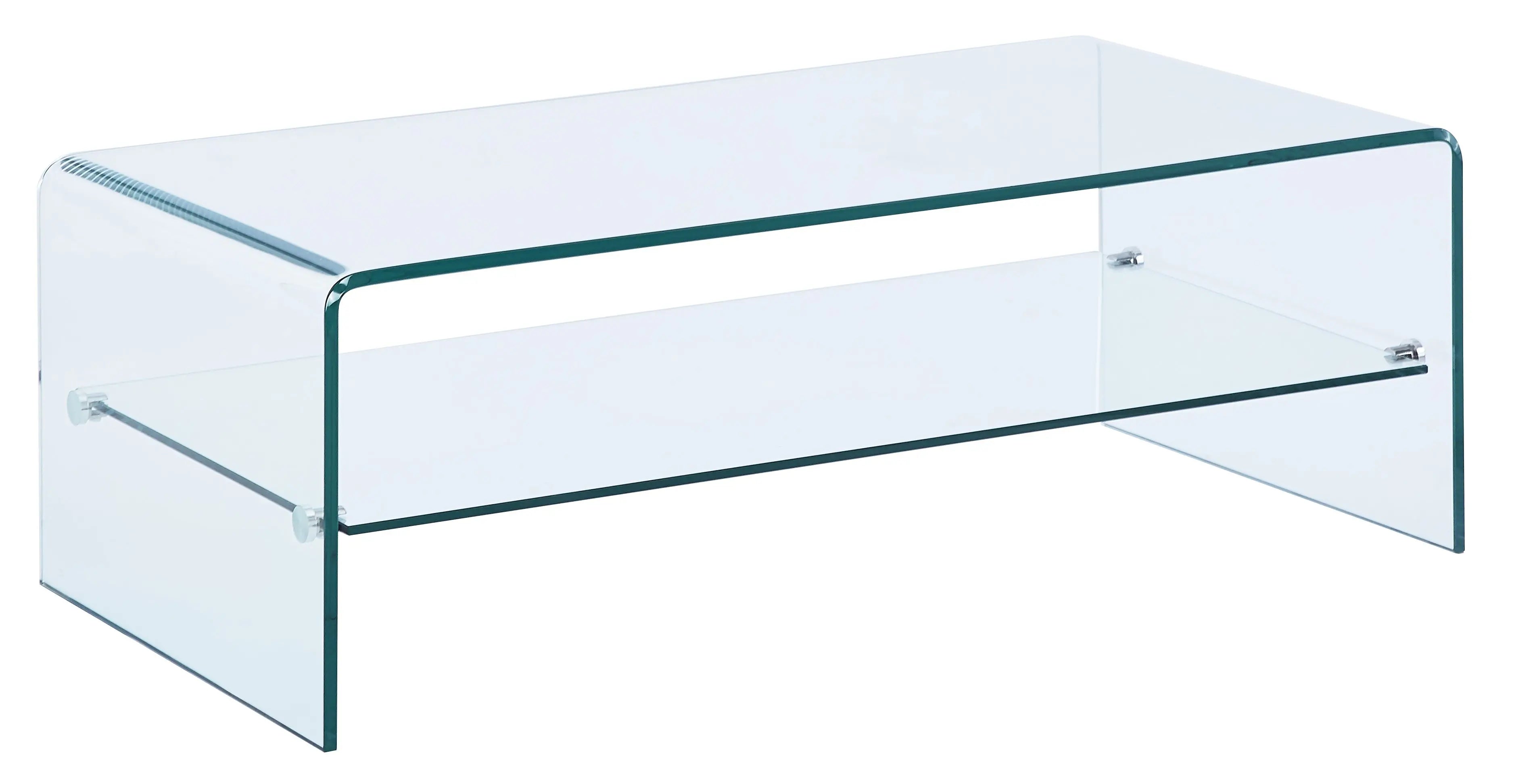 43" Clear Glass Sled Coffee Table With Shelf Homeroots Living Room
