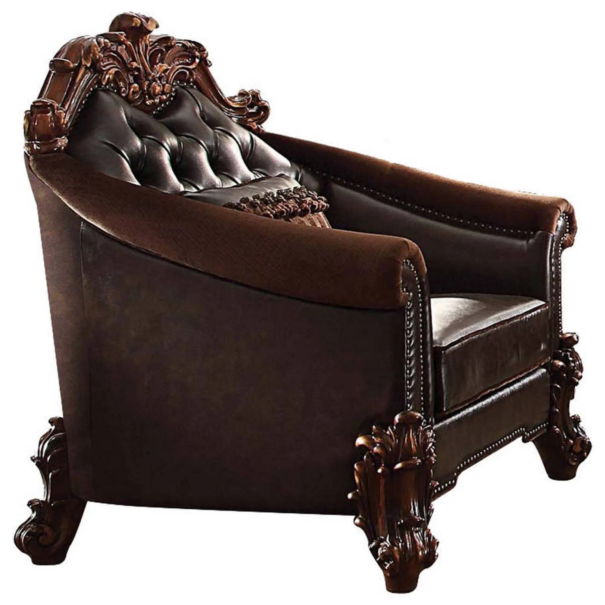 43" Dark Brown Faux Leather Tufted Chesterfield Chair And Toss Pillow Homeroots Living Room