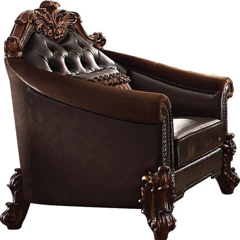 43" Dark Brown Faux Leather Tufted Chesterfield Chair And Toss Pillow Homeroots Living Room