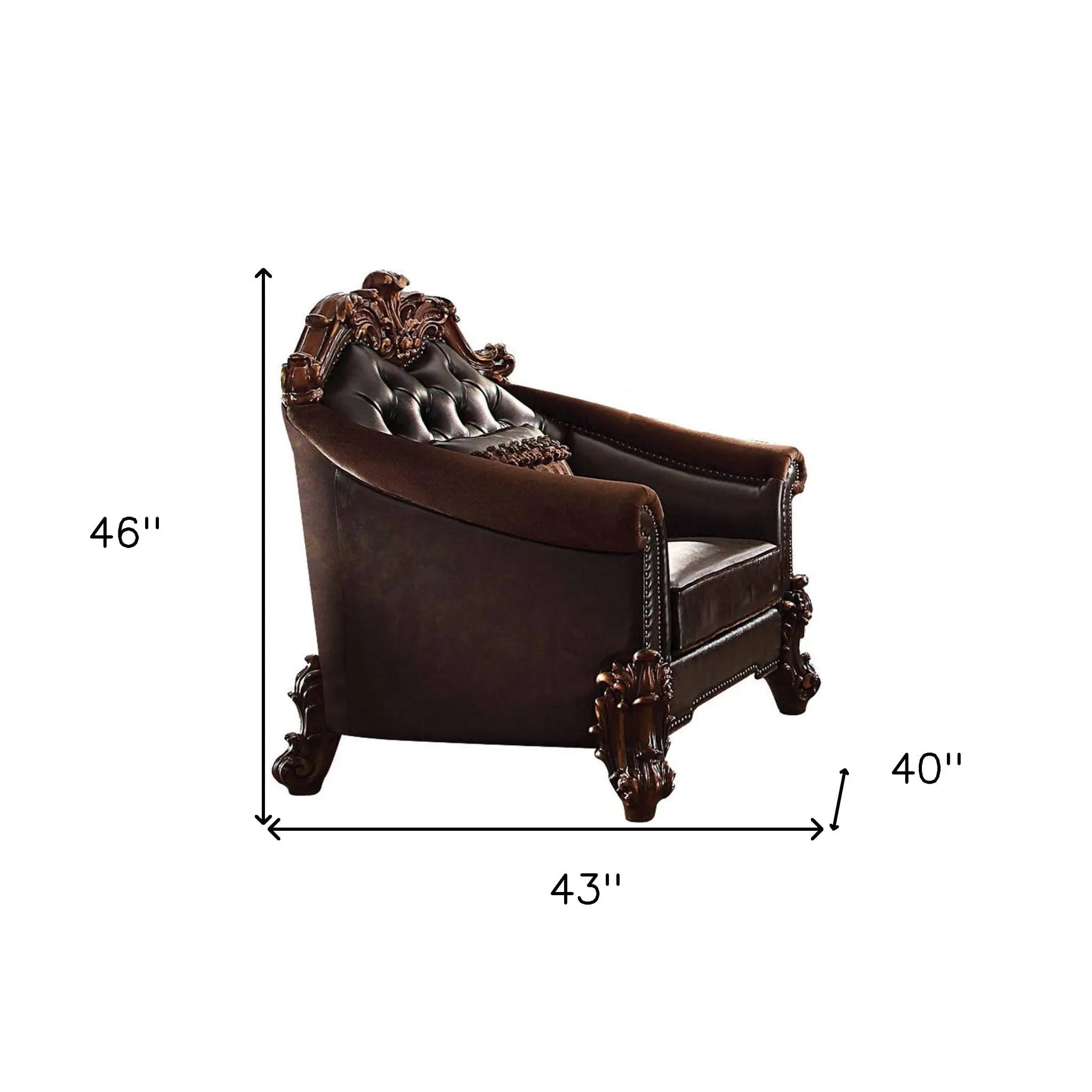 43" Dark Brown Faux Leather Tufted Chesterfield Chair And Toss Pillow Homeroots Living Room