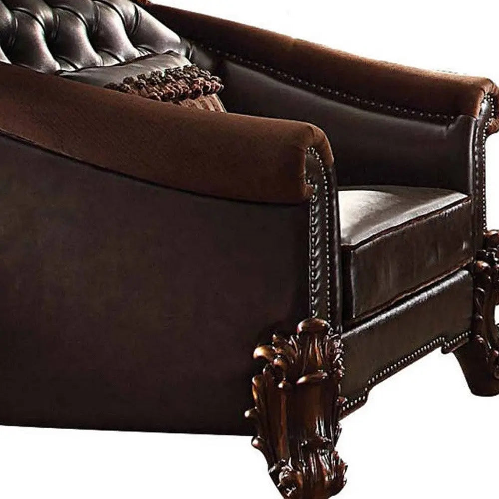 43" Dark Brown Faux Leather Tufted Chesterfield Chair And Toss Pillow Homeroots Living Room
