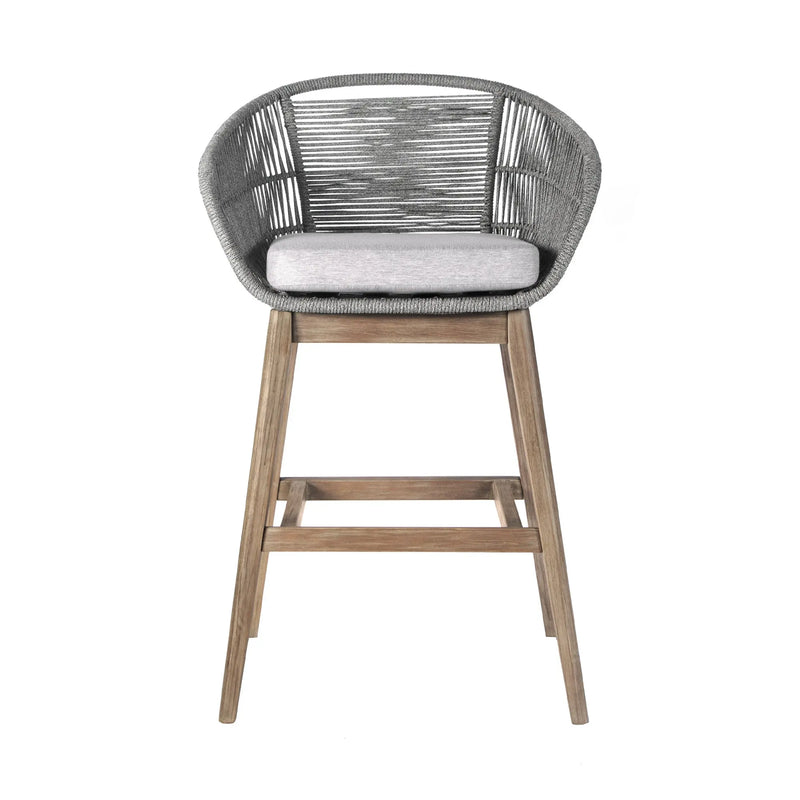43" Gray Solid Wood Low back Outdoor Bar Height chair with Footrest - GreatEagleInc