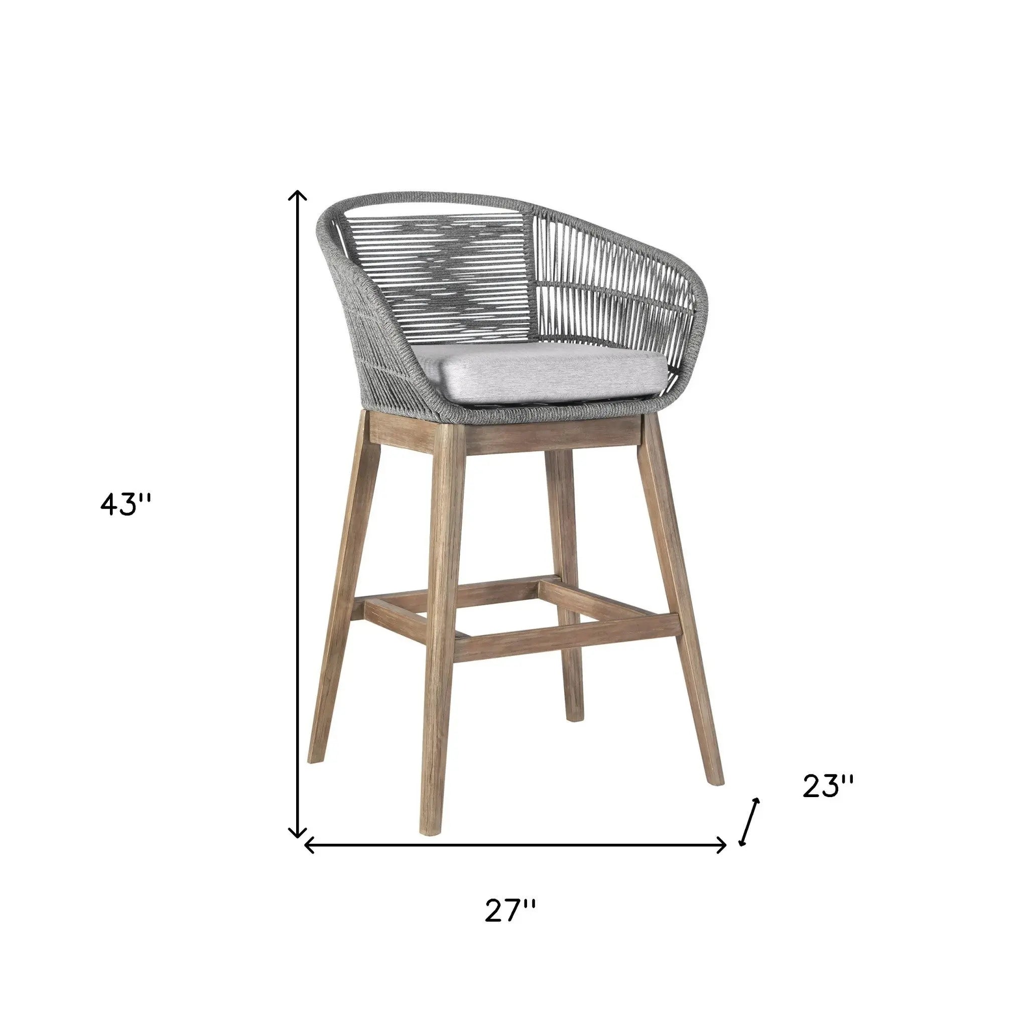 43" Gray Solid Wood Low back Outdoor Bar Height chair with Footrest - GreatEagleInc