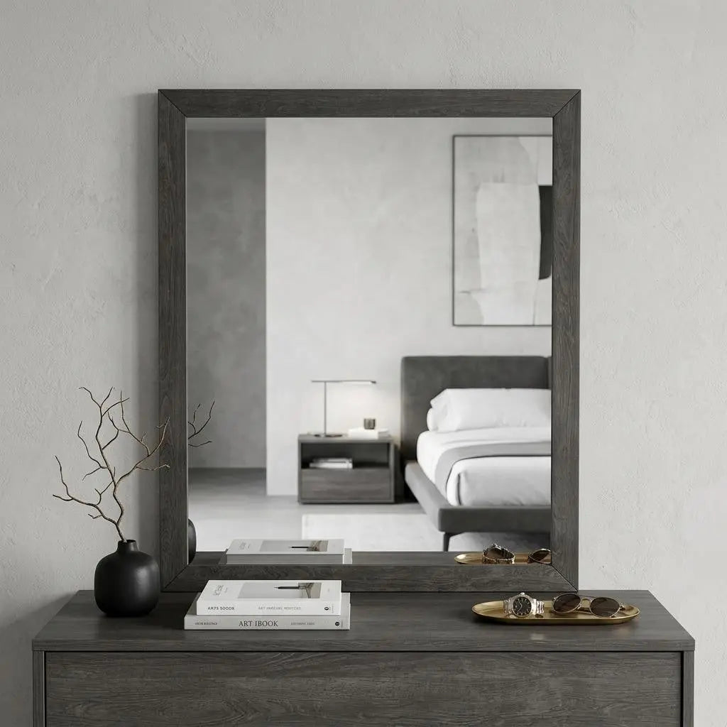 43" Gray Wood Dresser Mount Framed Mirror Homeroots Bed & Bath