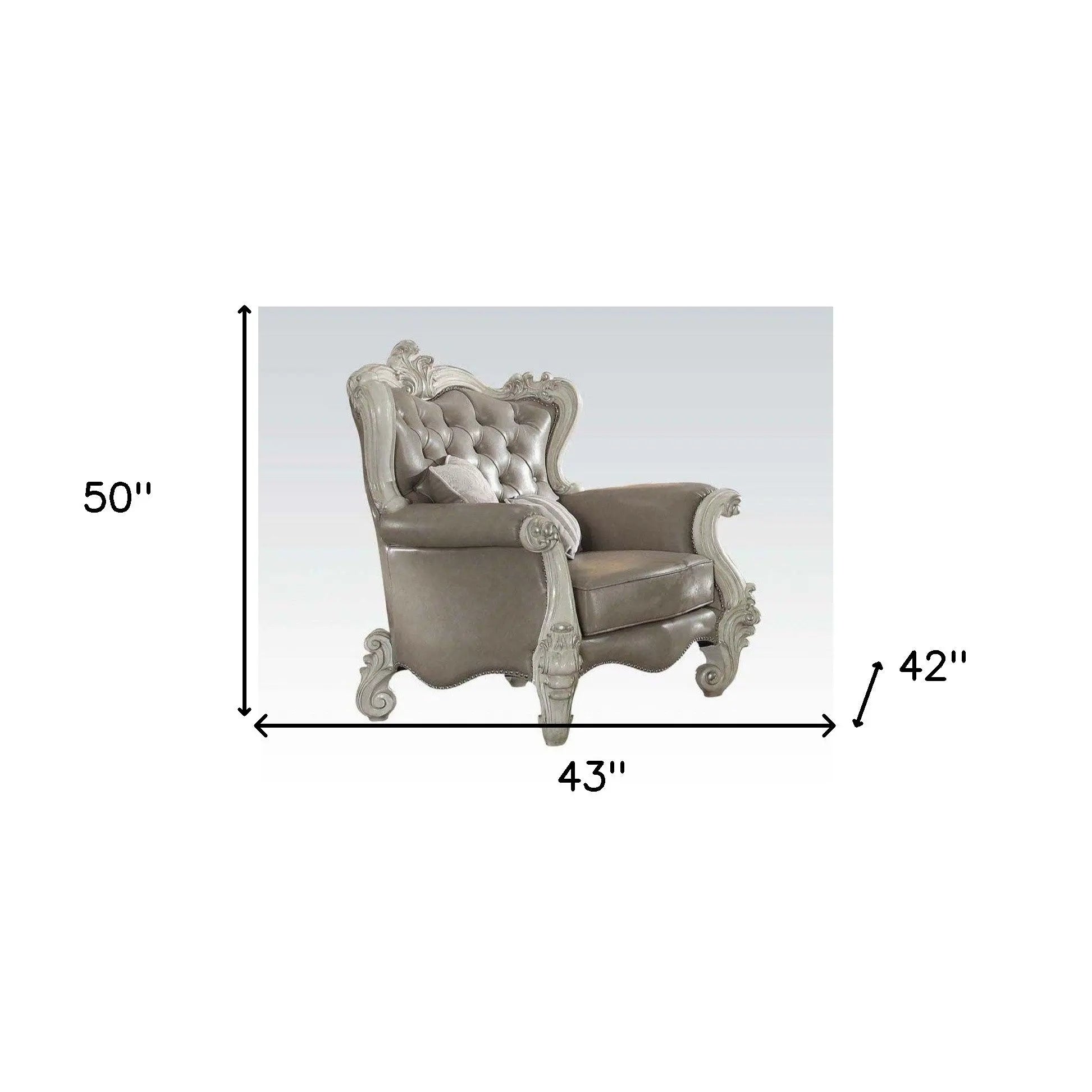 43" Gray and Bone Faux Leather Tufted Chesterfield Chair And Toss Pillows Homeroots Living Room